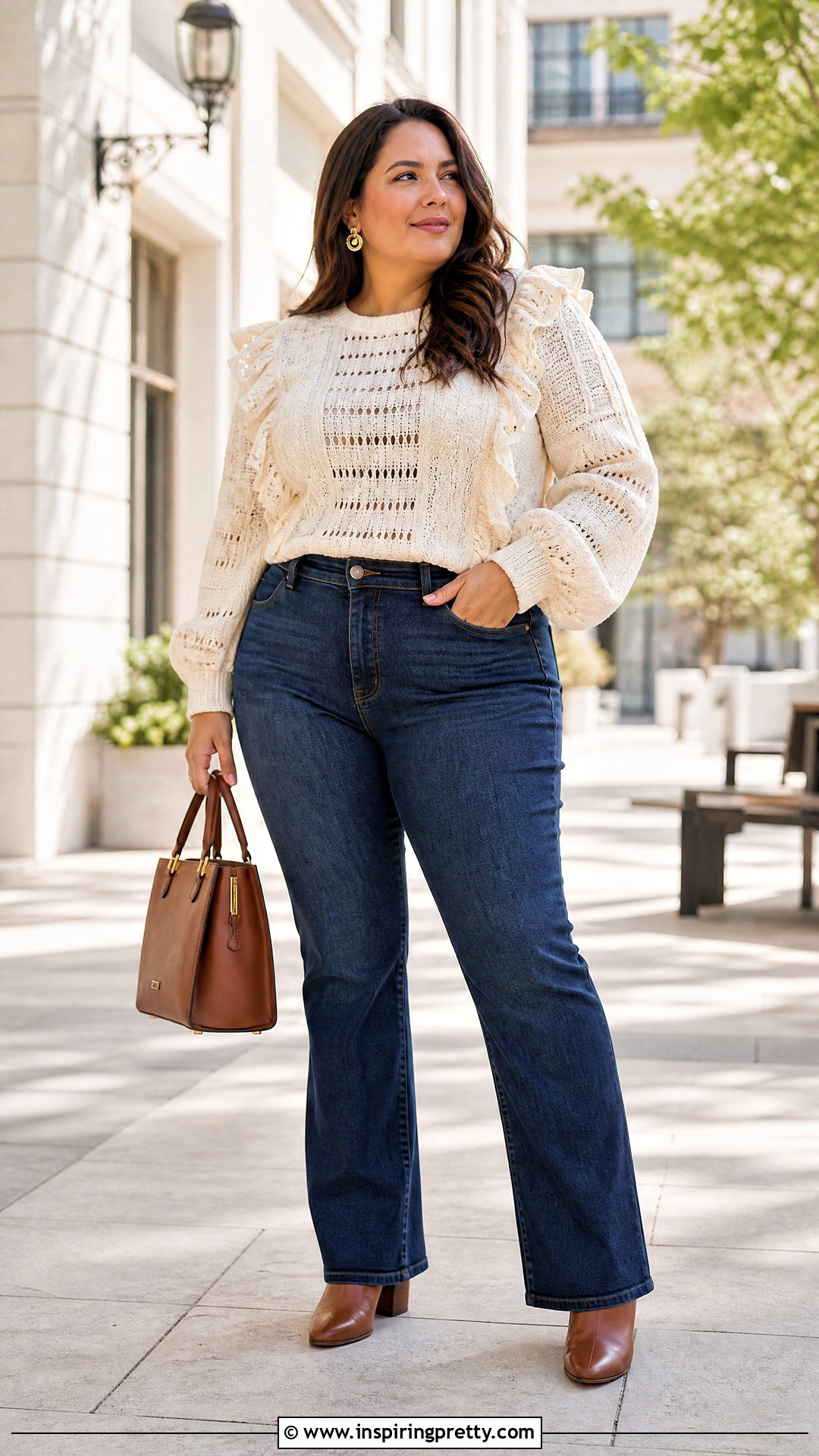 Plus Size Crochet Ruffle Top With Bootcut Jeans - 50 crochet ruffle top outfit ideas
