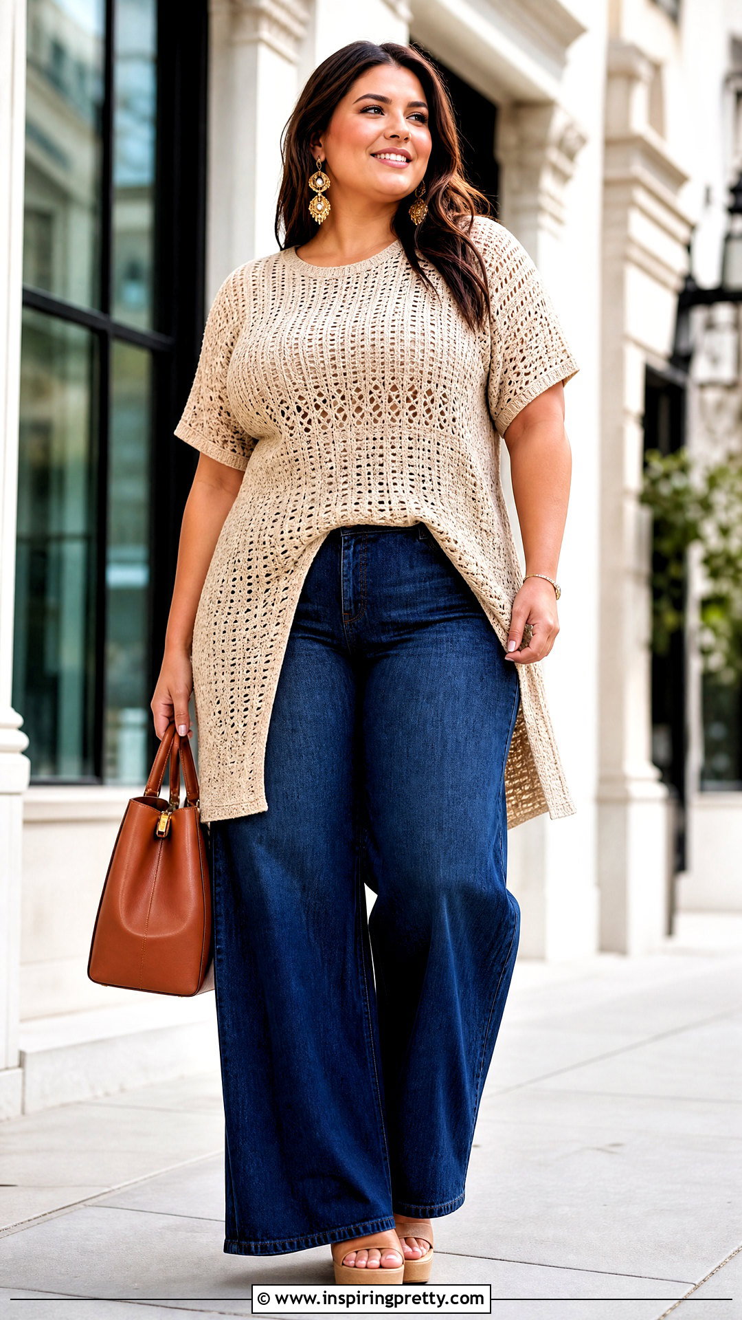 Plus Size Crochet Tunic Top With Wide Leg Jeans - 50 tops tejidos a crochet