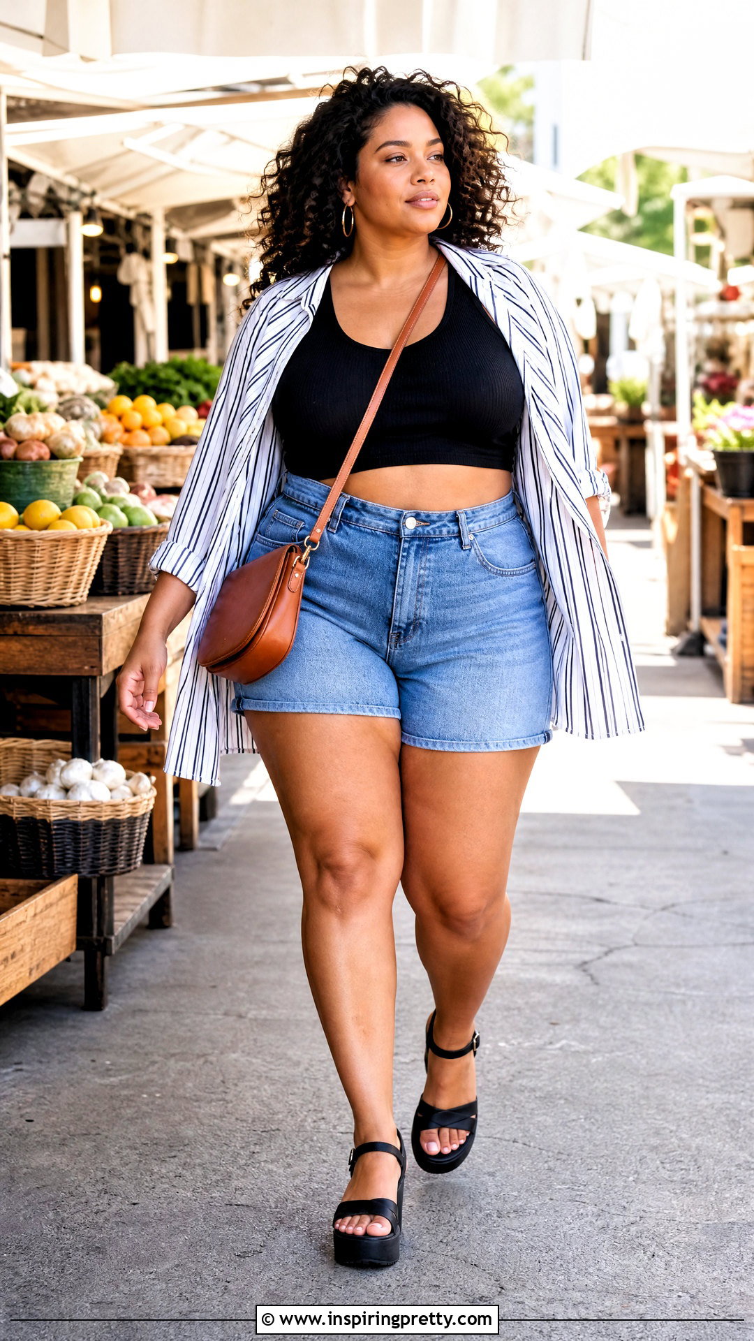 Plus Size Crop Top And Denim Shorts Outfit - 50 Crop Top And Shorts