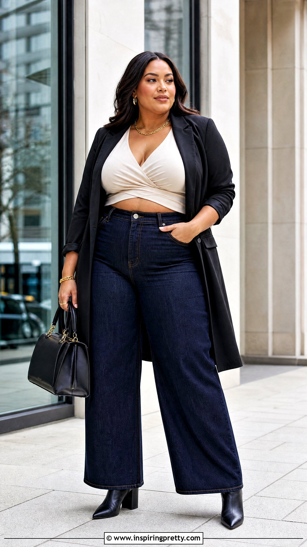 Plus Size Crop Top And High Waisted Jeans - 50 Crop Top And Jeans Outfit ideas