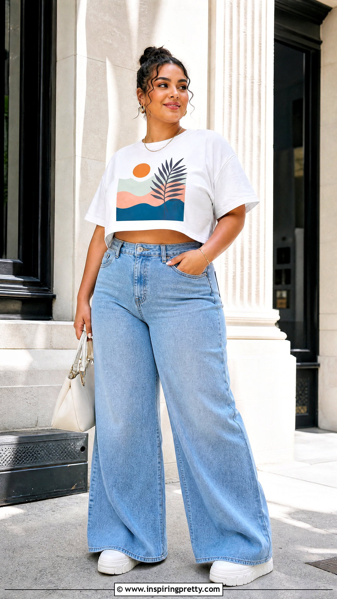 Plus Size Crop Top Mockup With Palazzo Jeans - 50 crop top mockup ideas