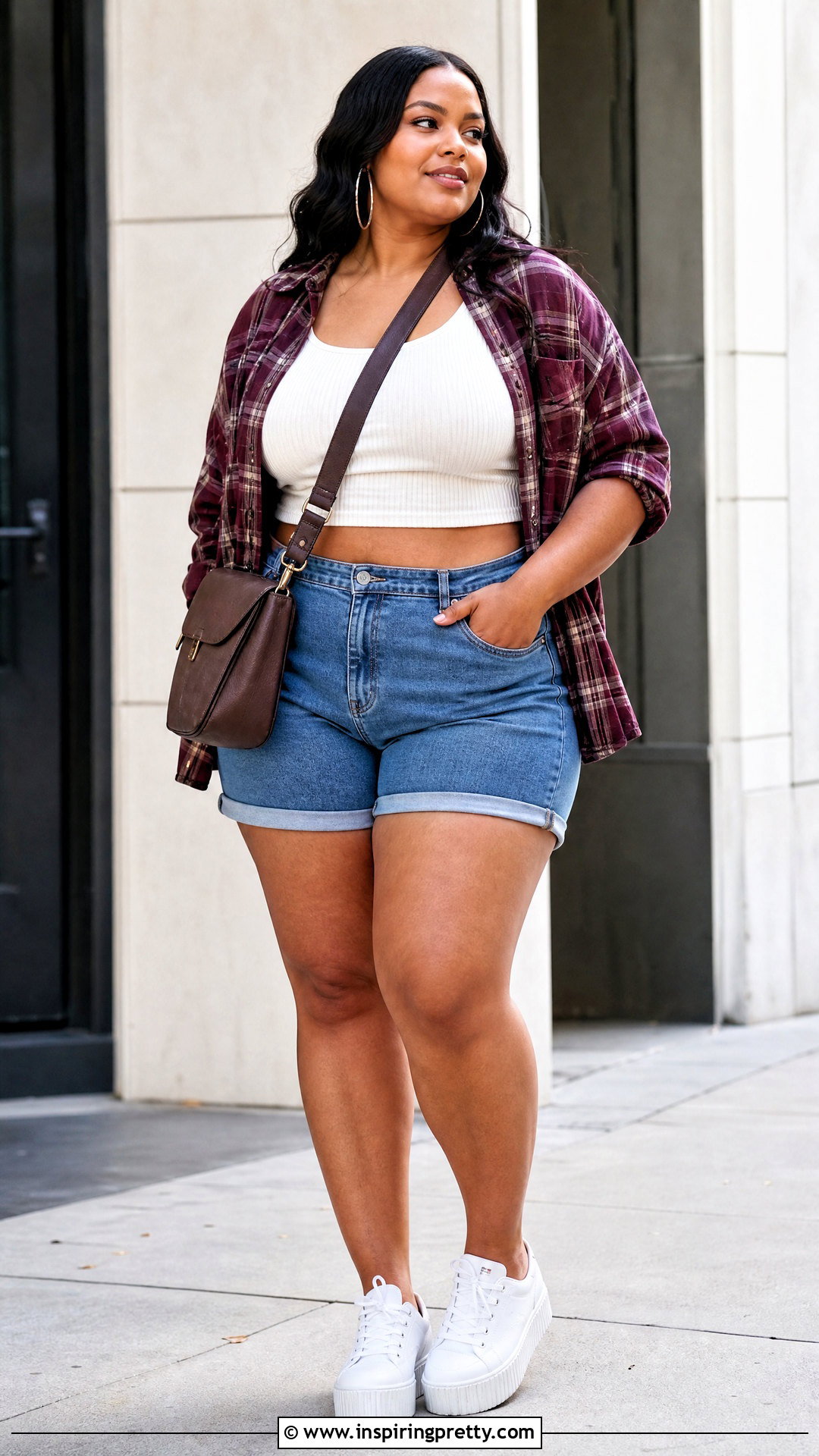 Plus Size Crop Top Shorts And Oversized Flannel Outfit - 20 Shorts Crop Top And Flannels