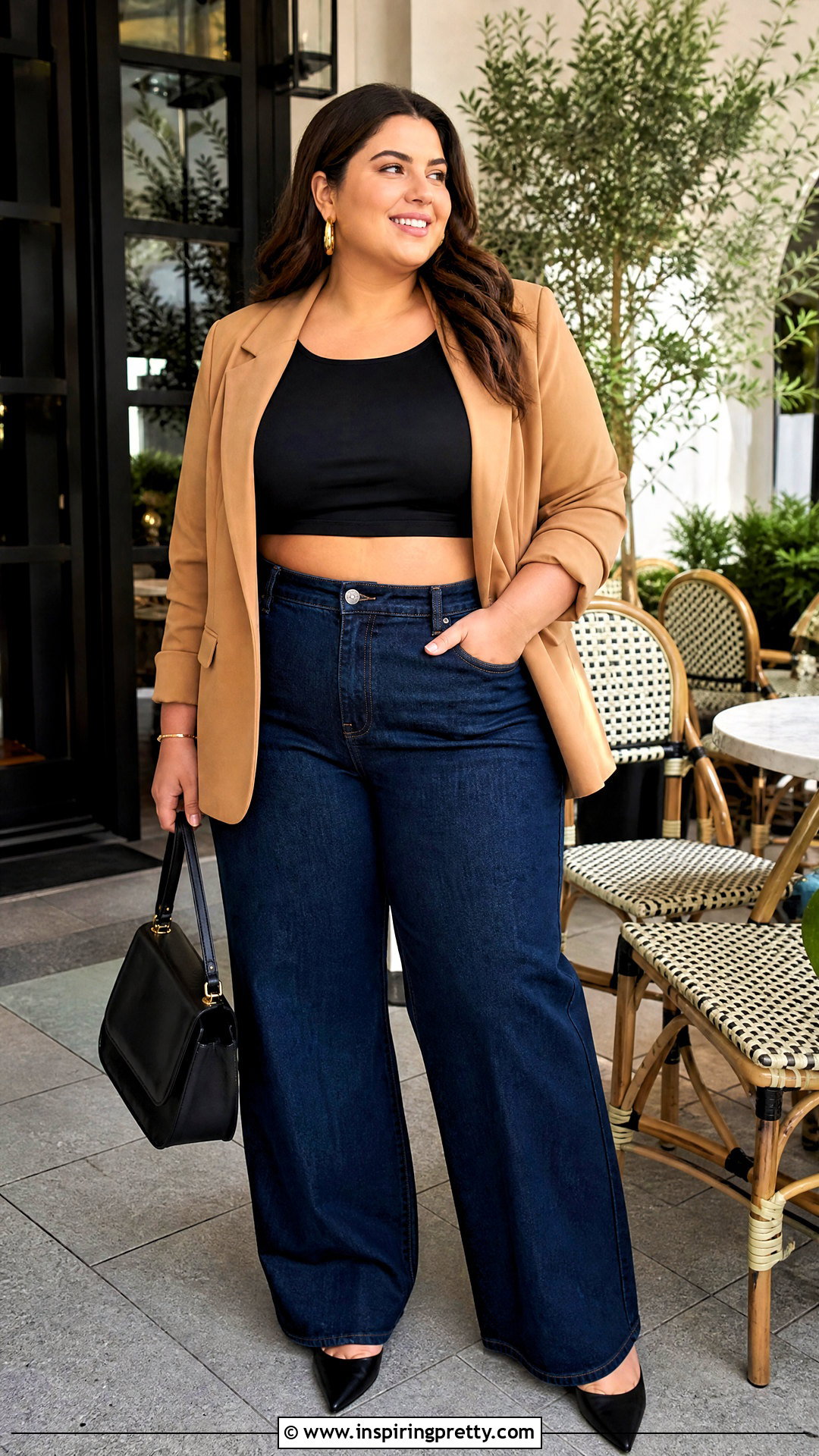 Plus Size Crop Top With High Rise Jeans And Blazer - 50 crop top styles