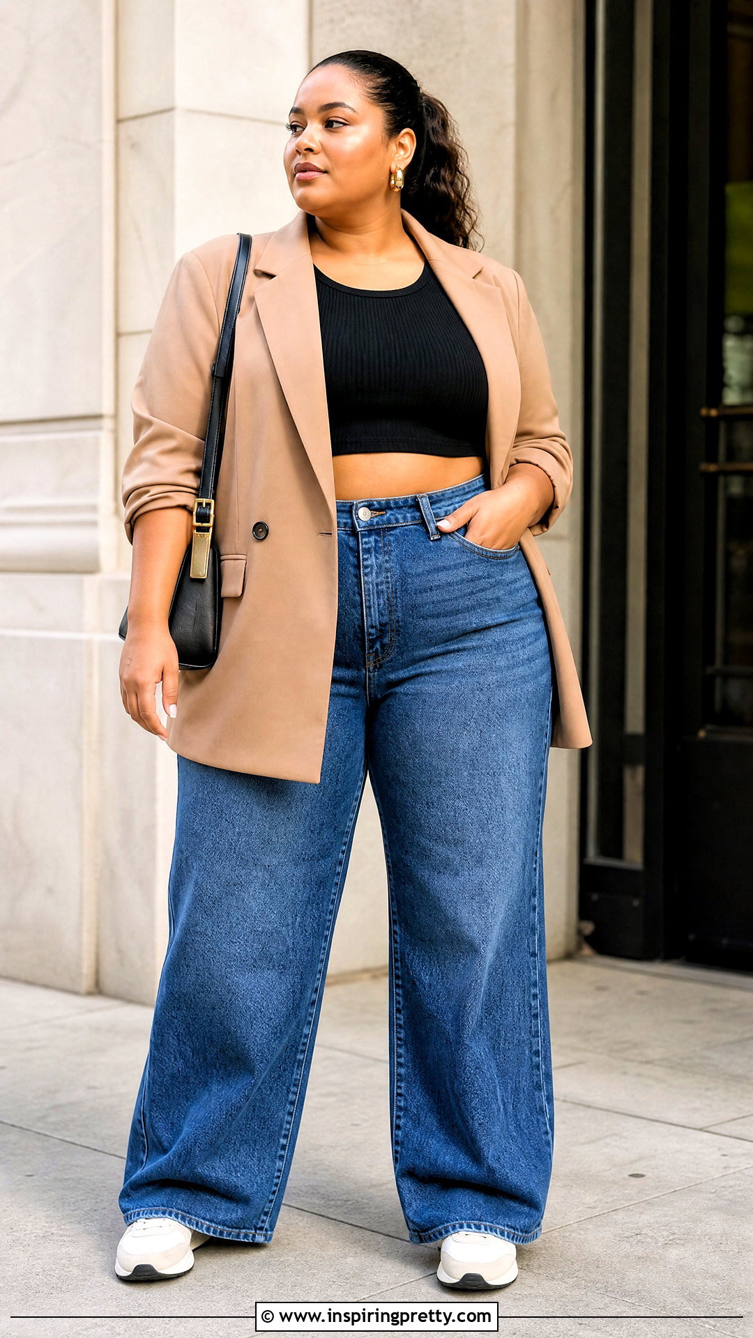 Plus Size Crop Top With High Waisted Jeans - 50 crop top jeans