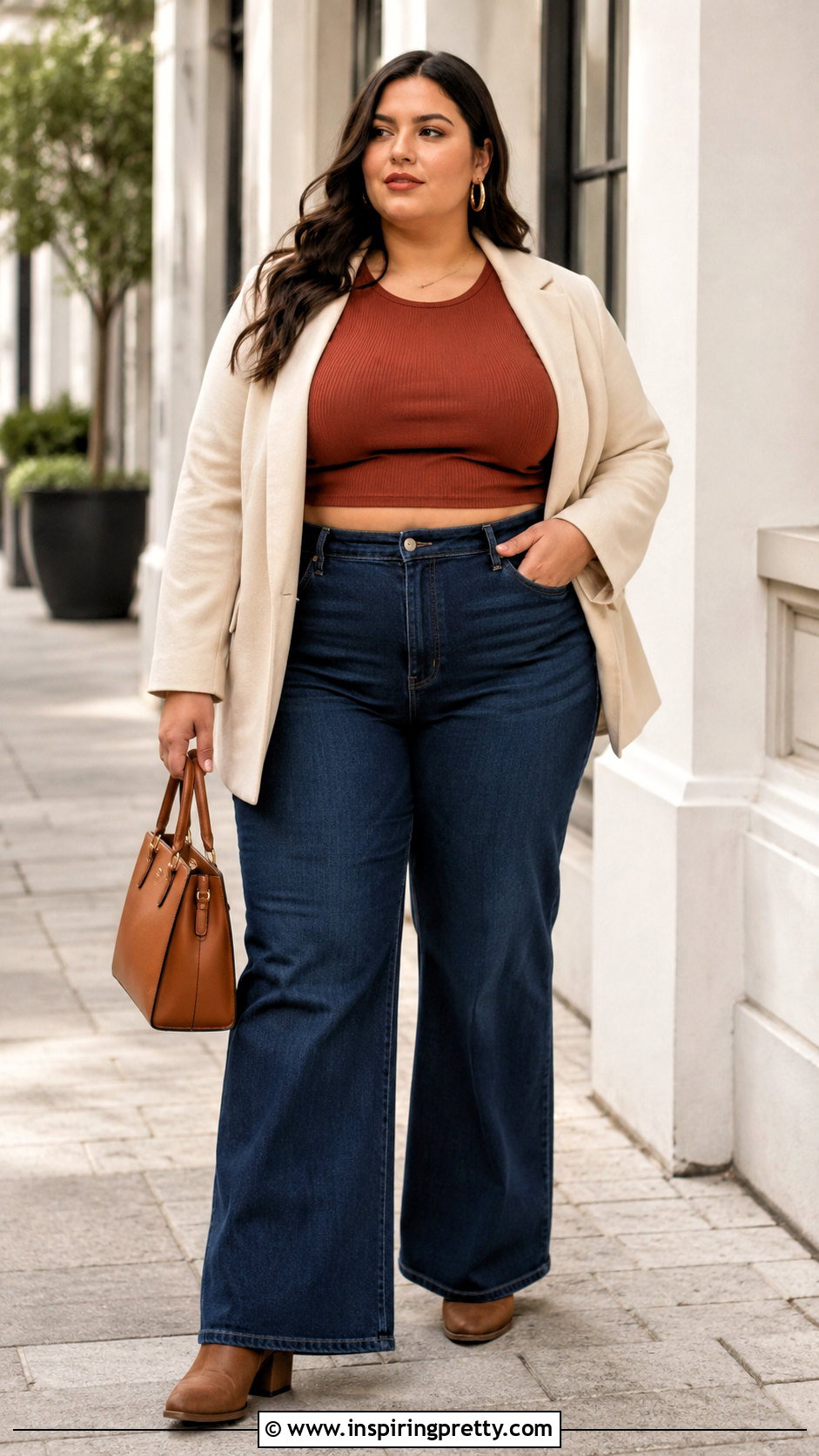 Plus Size Crop Top With High Waisted Jeans - 50 crop top ideas