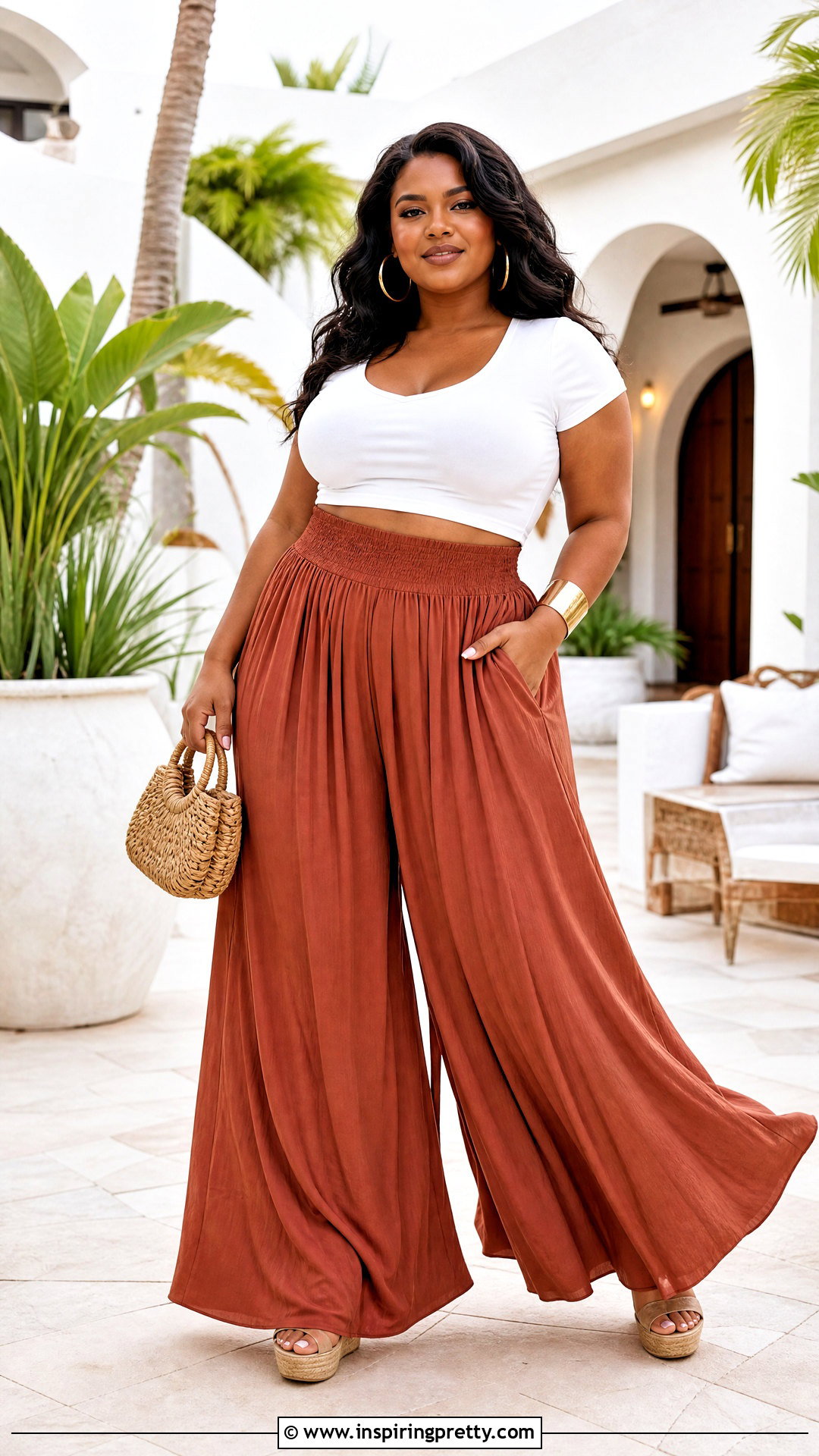 Plus Size Crop Top With Palazzo Pants - 50 plus size tops outfit ideas