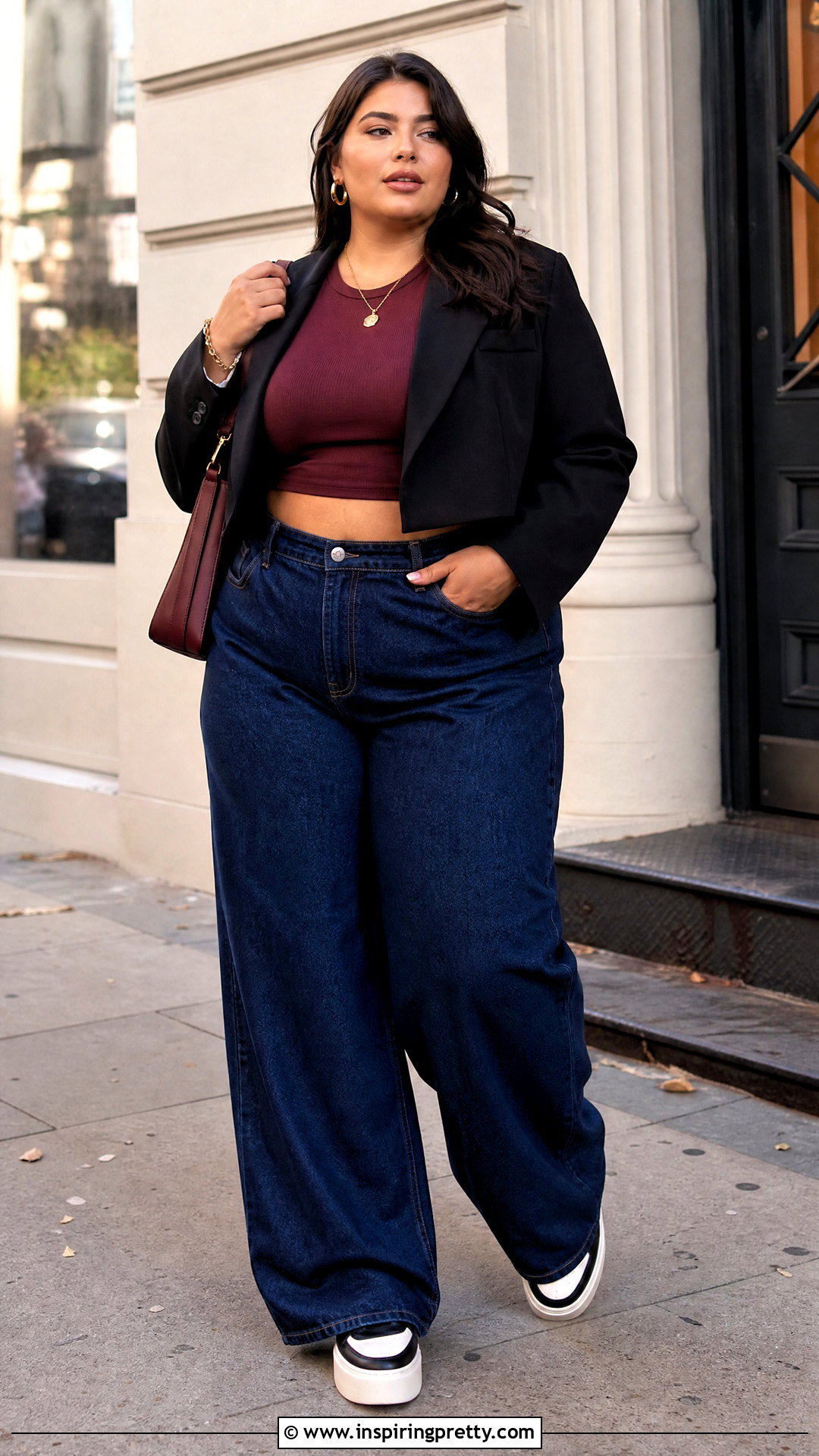 Plus Size Crop Top With Wide Leg Jeans - 50 small top big pants outfit ideas