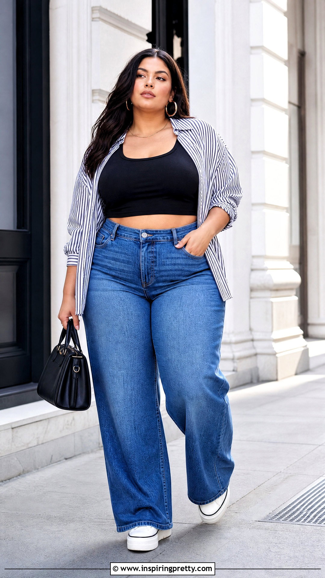 Plus Size Crop Top With Wide Leg Jeans - 50 trendy crop tops outfit ideas