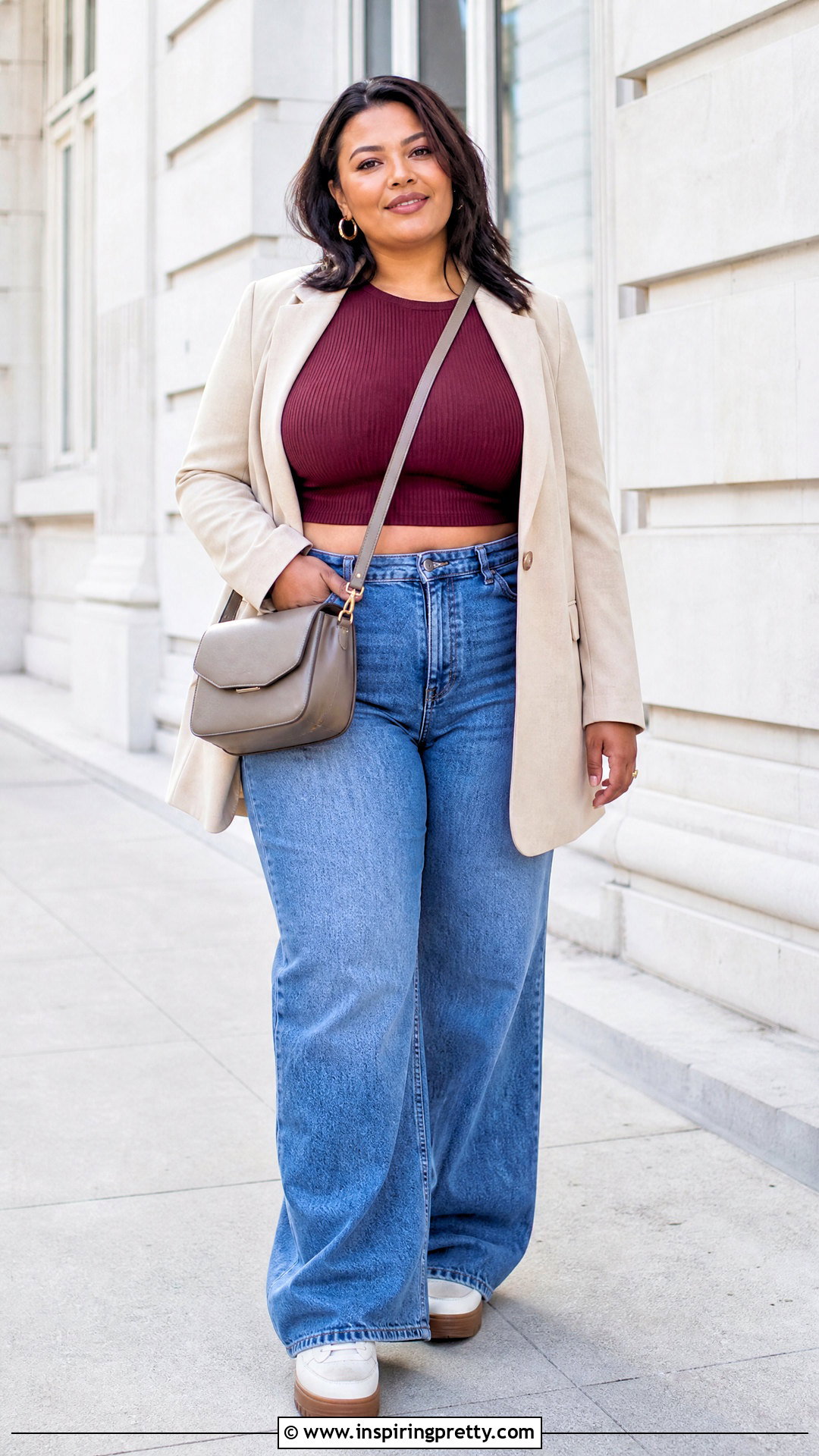 Plus Size Crop Top With Wide Leg Jeans - 50 crop tops for women outfit ideas