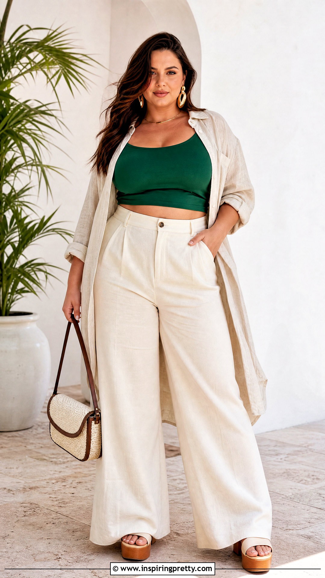 Plus Size Crop Top With Wide Leg Pants - 50 crop top outfits
