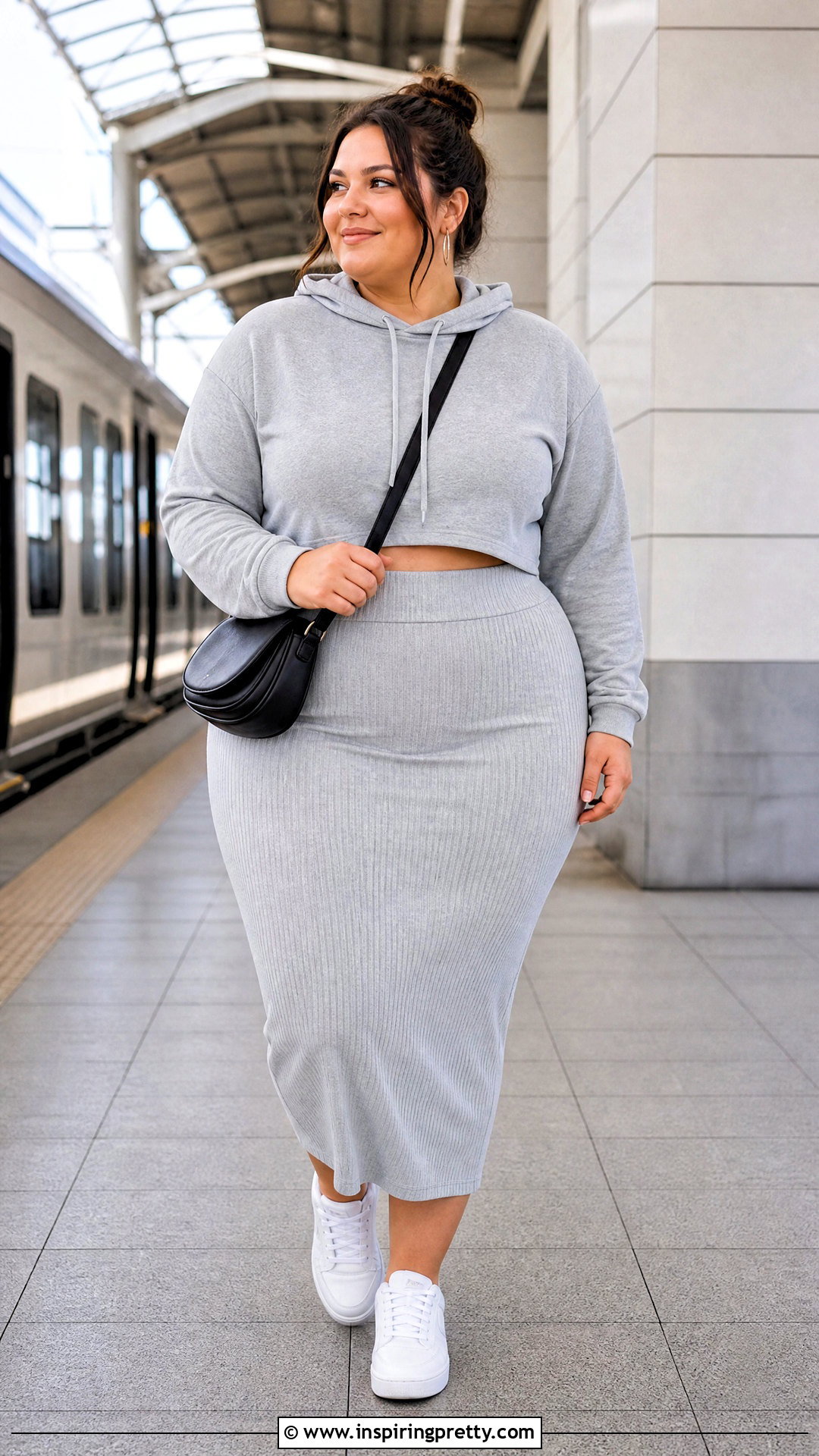 Plus Size Cropped Hoodie With Knit Midi Skirt - 25 Plus Size Crop Top Outfit High Waist Skirts