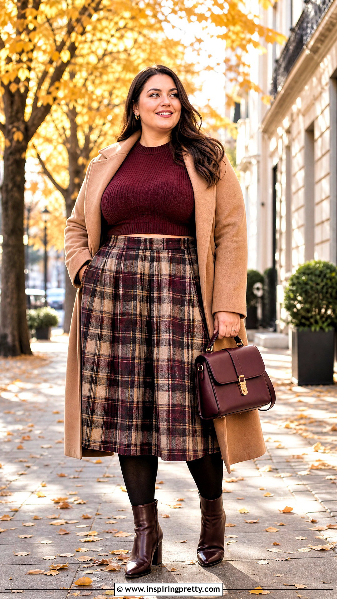 Plus Size Cropped Sweater With Plaid Midi Skirt - 25 Plus Size Crop Top Outfit High Waist Skirts
