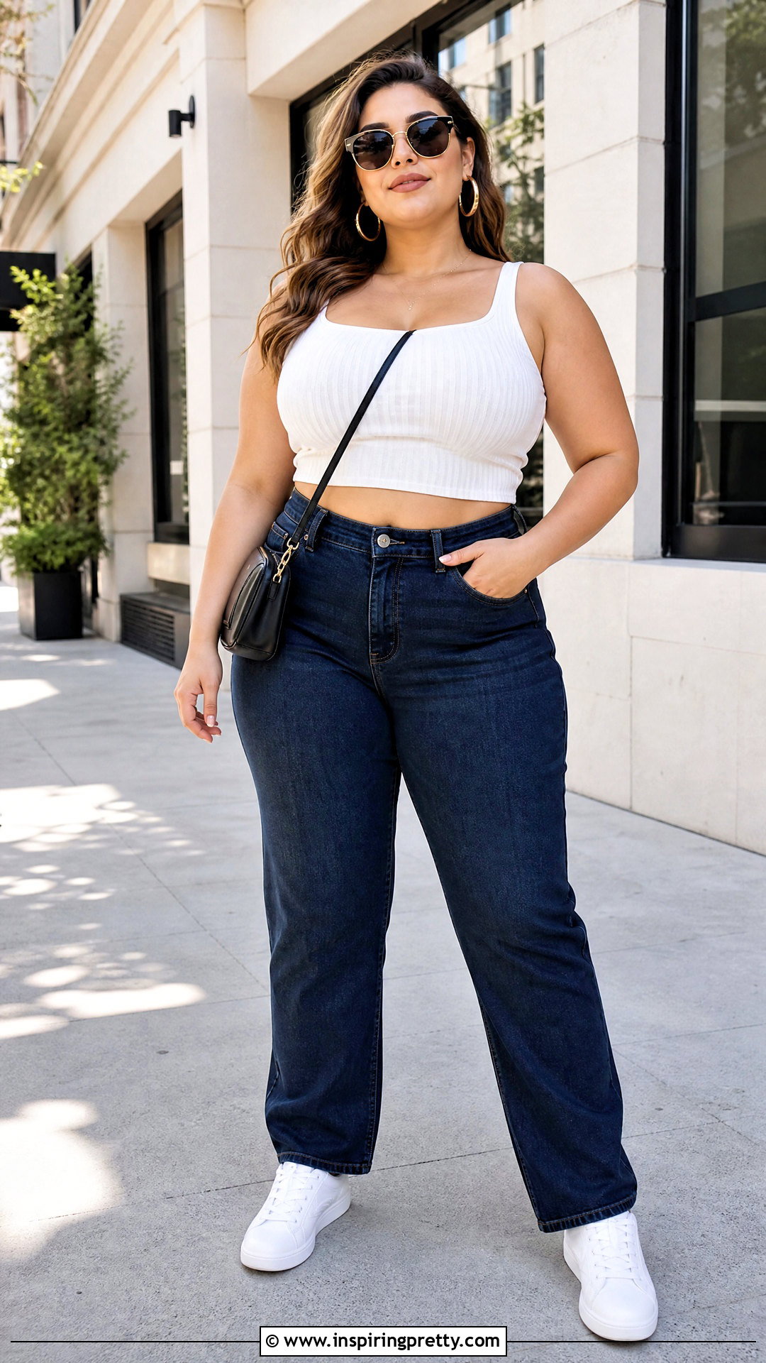 Plus Size Cropped Top With High Waisted Jeans - 20 plus size cropped top outfit ideas