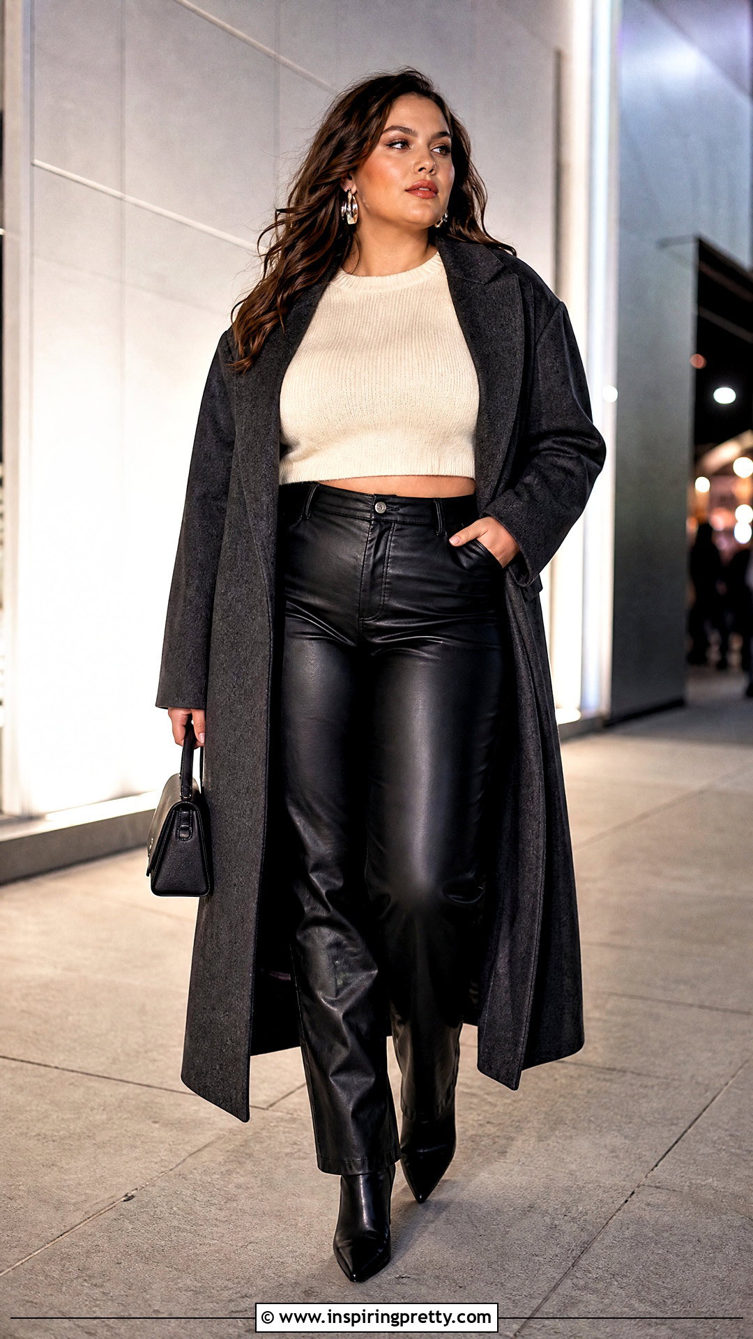 Plus Size Cropped Top With Leather Pants - 20 plus size cropped top outfit ideas