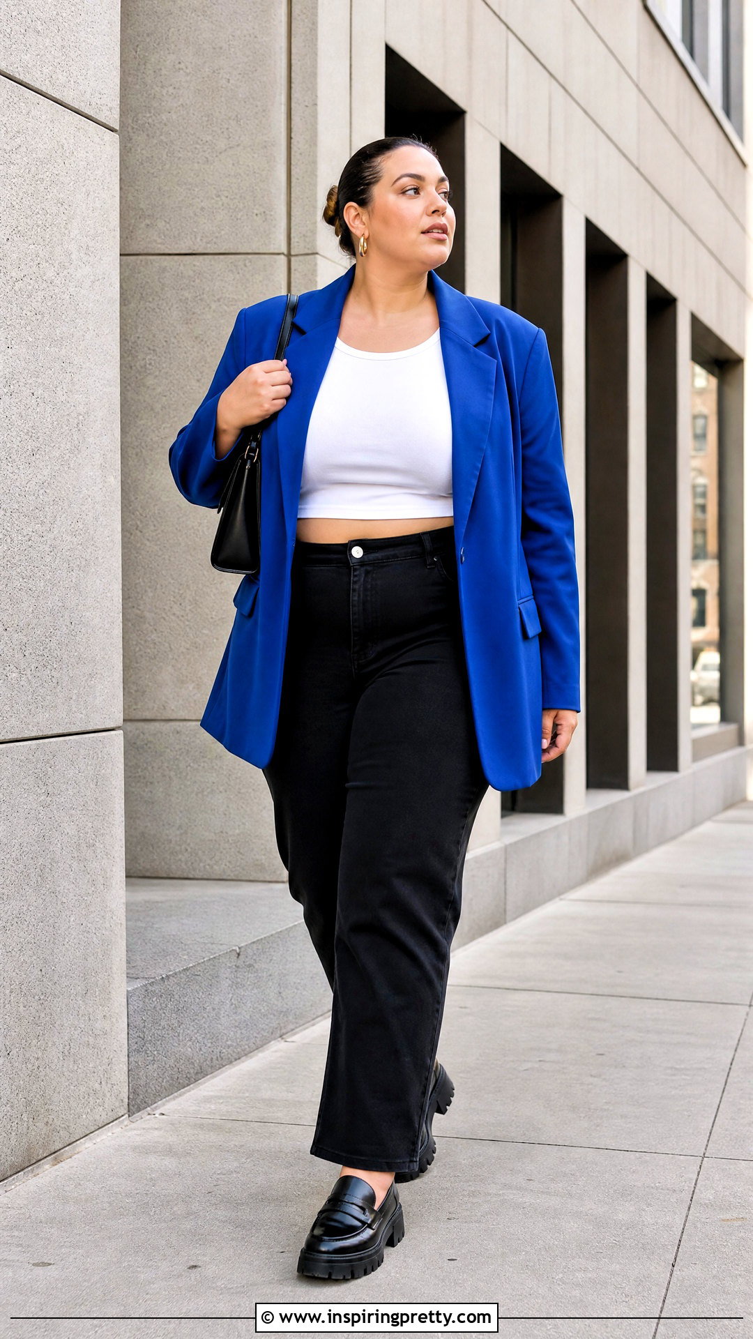 Plus Size Cropped Top With Oversized Blazer - 20 plus size cropped top outfit ideas