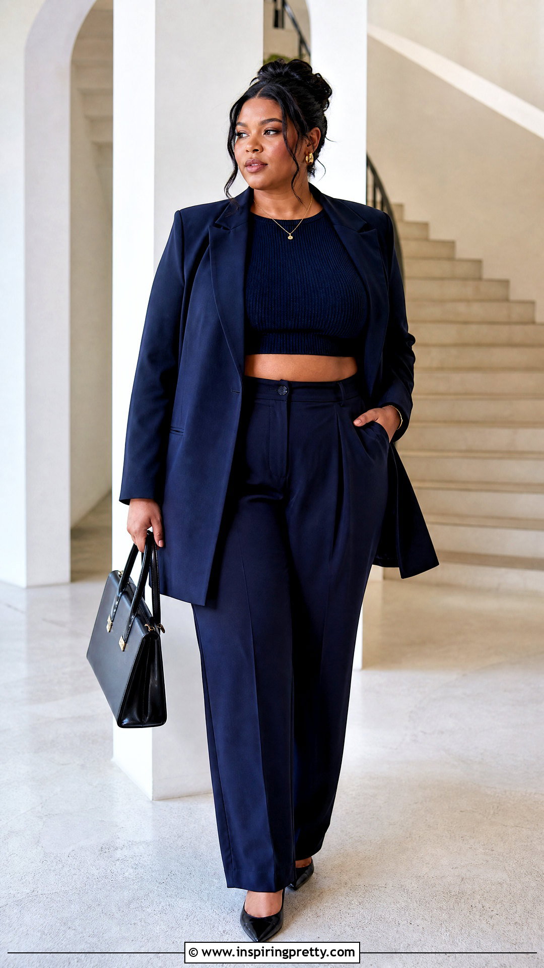 Plus Size Cropped Top With Tailored Trousers - 20 plus size cropped top outfit ideas