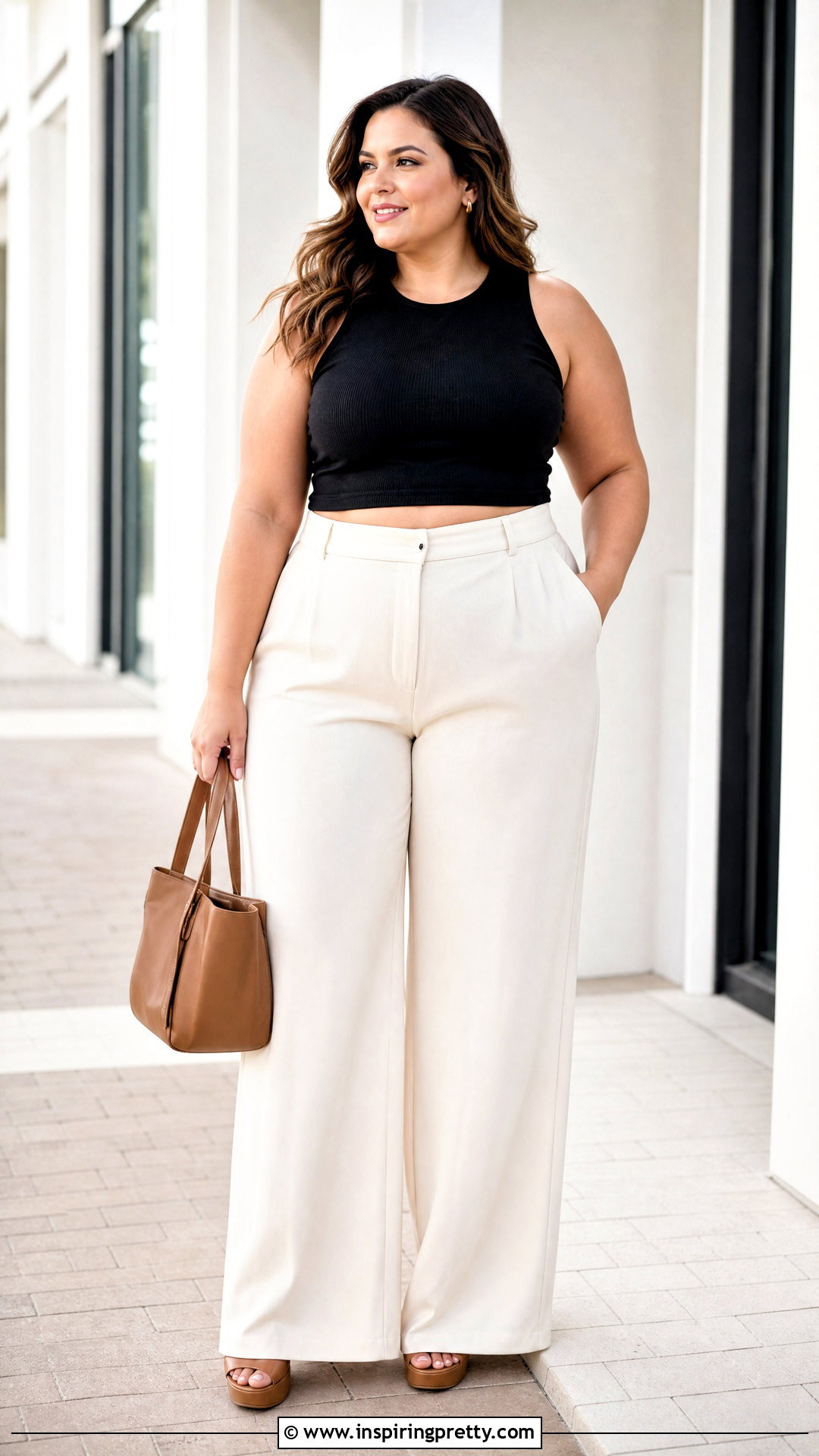 Plus Size Cropped Top With Wide Leg Pants - 20 plus size cropped top outfit ideas