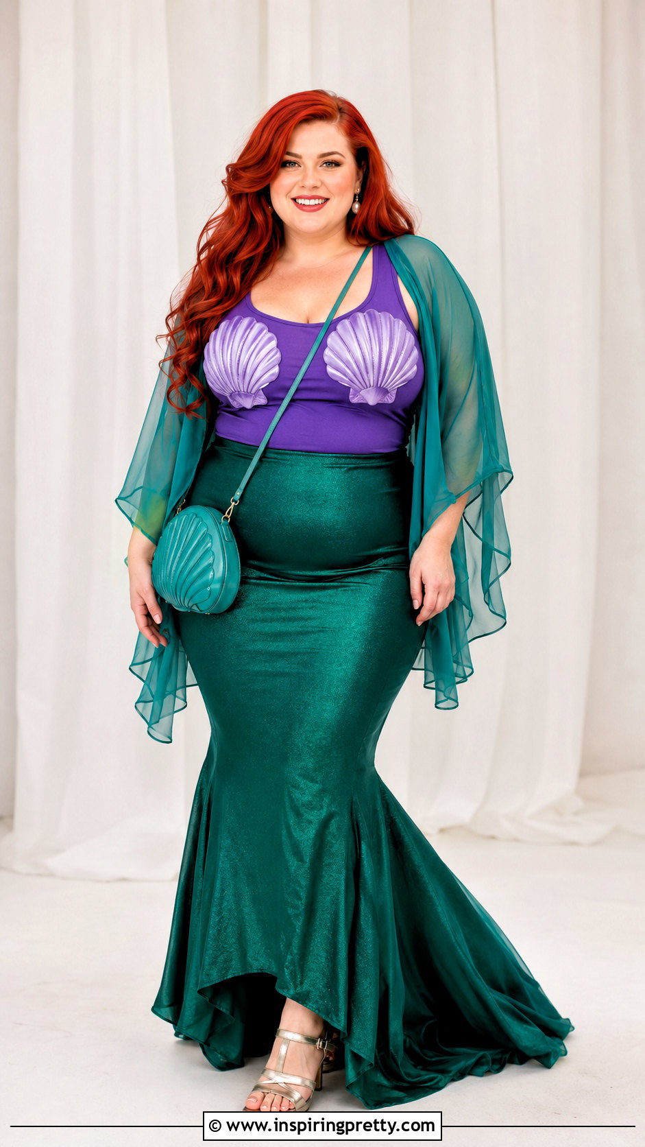 Plus Size DIY Ariel Shell Top With Green Maxi Skirt - 20 diy ariel shell top outfit ideas