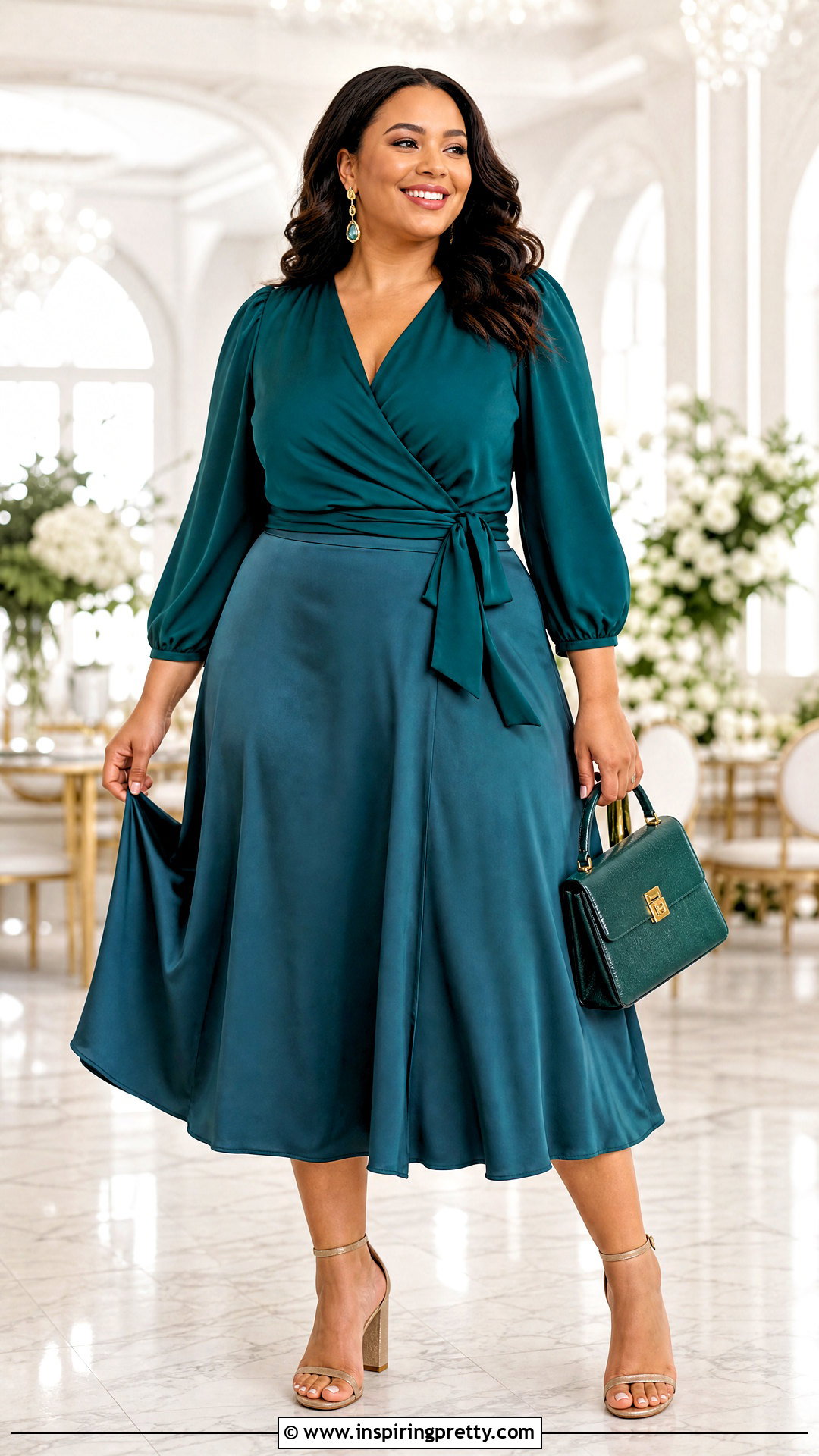 Plus Size Fancy Wrap Top With Midi Skirt - 50 Fancy Top Designs