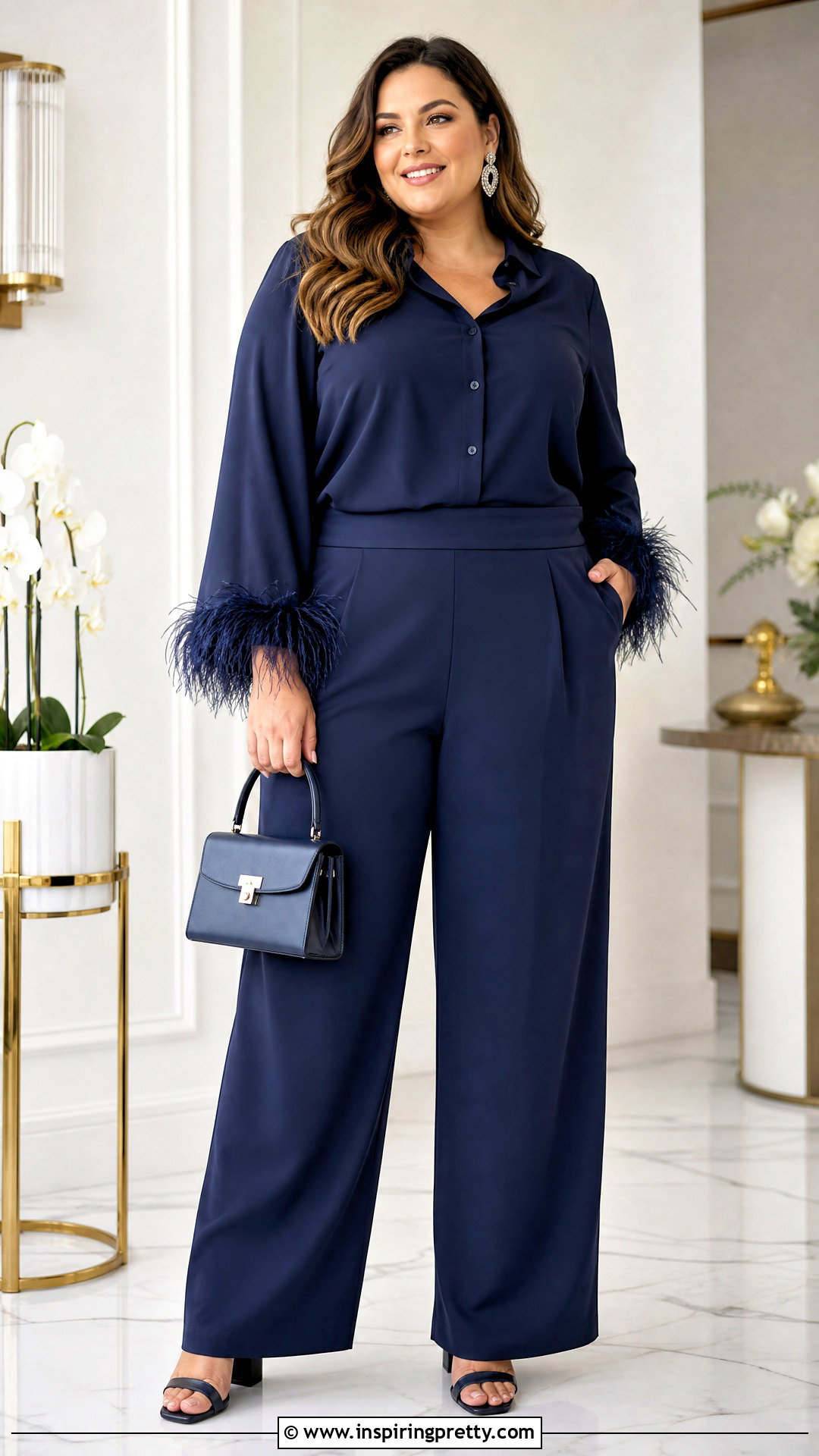Plus Size Feather Top With High Waisted Pants - 20 Feather Top Fashion ideas