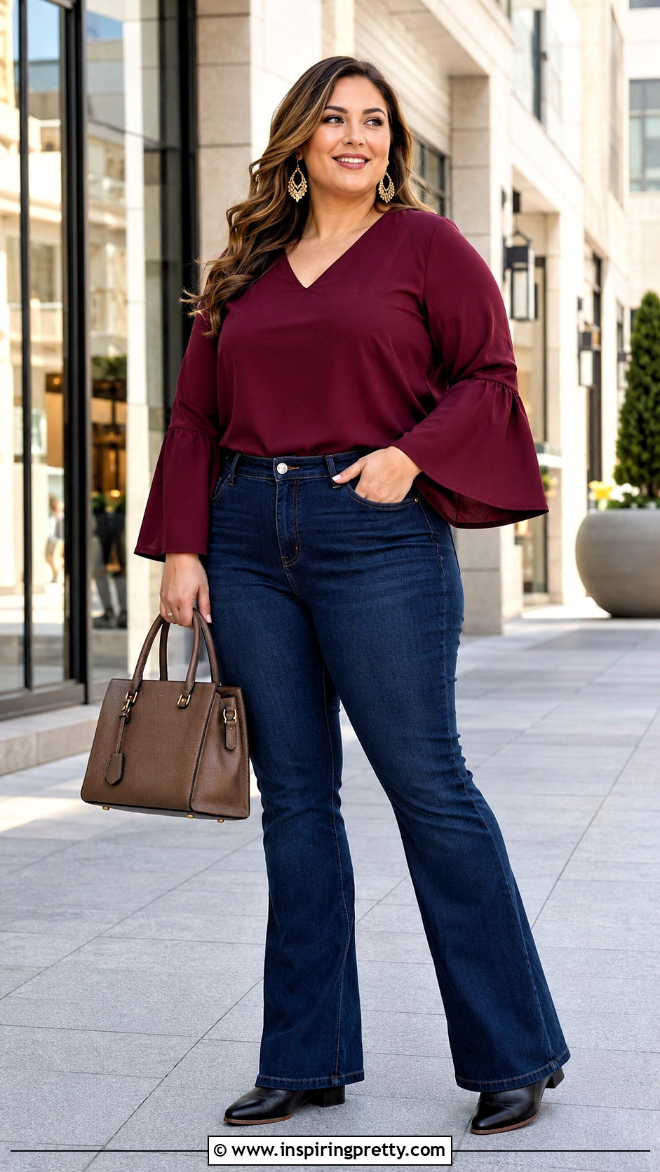 Plus Size Fluted Sleeve Top With Dark Wash Jeans - 25 Fluted Sleeve Top outfit ideas