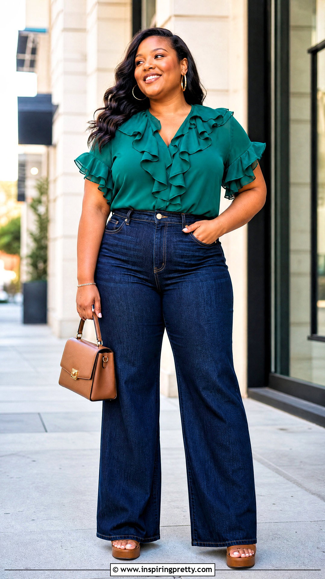 Plus Size Frill Top With Wide Leg Jeans - 50 frill top outfit ideas