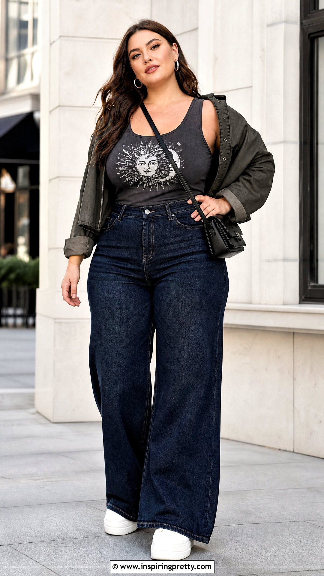 Plus Size Graphic Tank Top With Wide Leg Jeans - 50 graphic tank tops outfit ideas