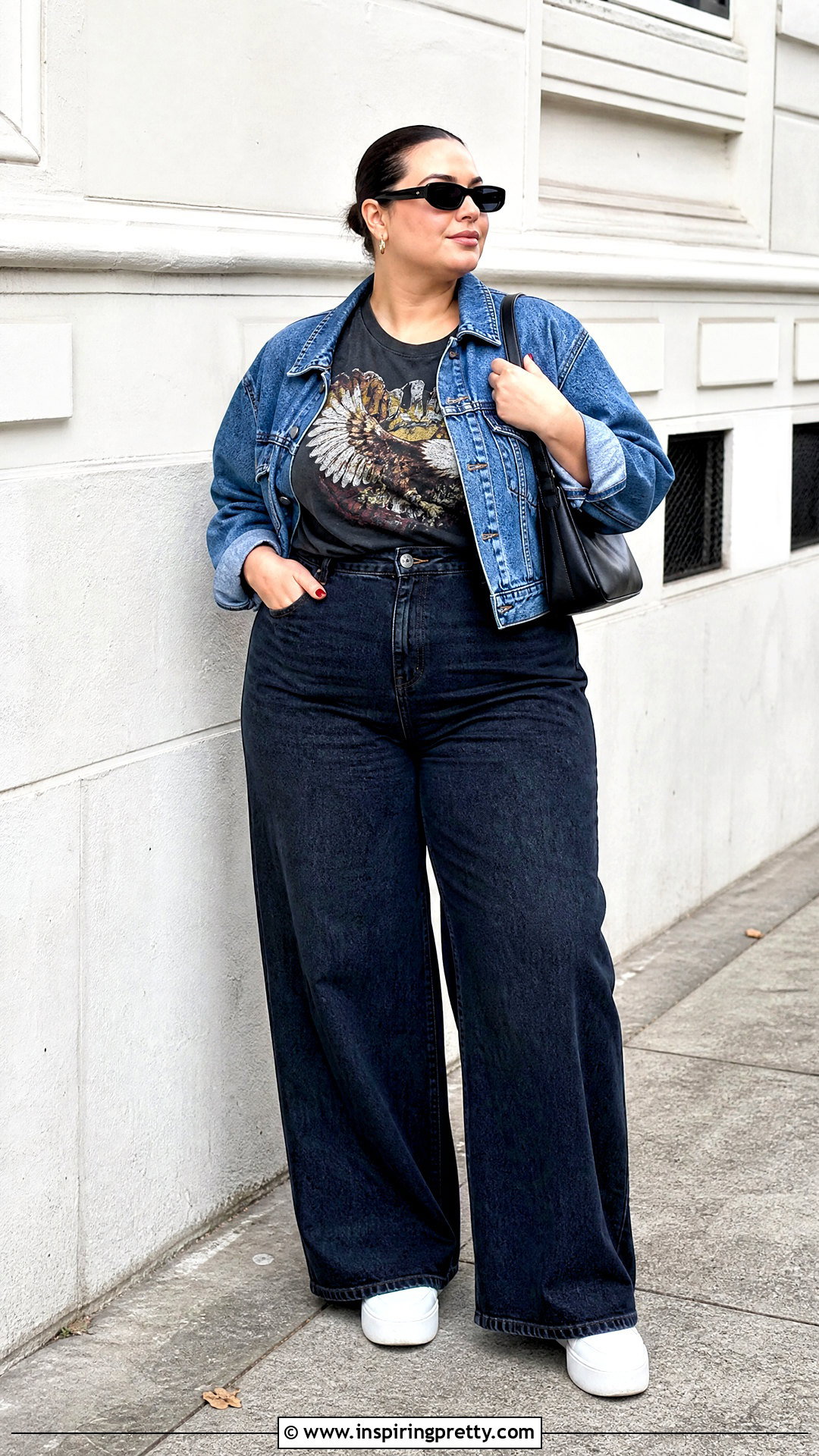 Plus Size Graphic Tee With Wide Leg Jeans - 50 plus size tops outfit ideas