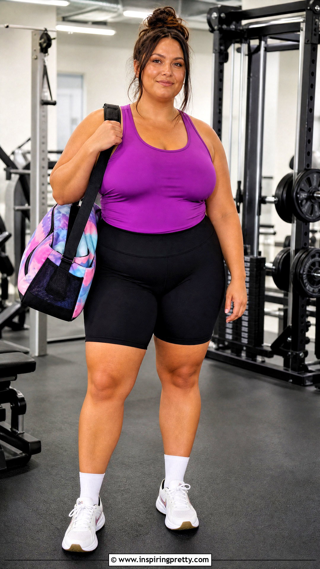 Plus Size Gym Tank With High Rise Shorts - 50 gym tops outfit ideas