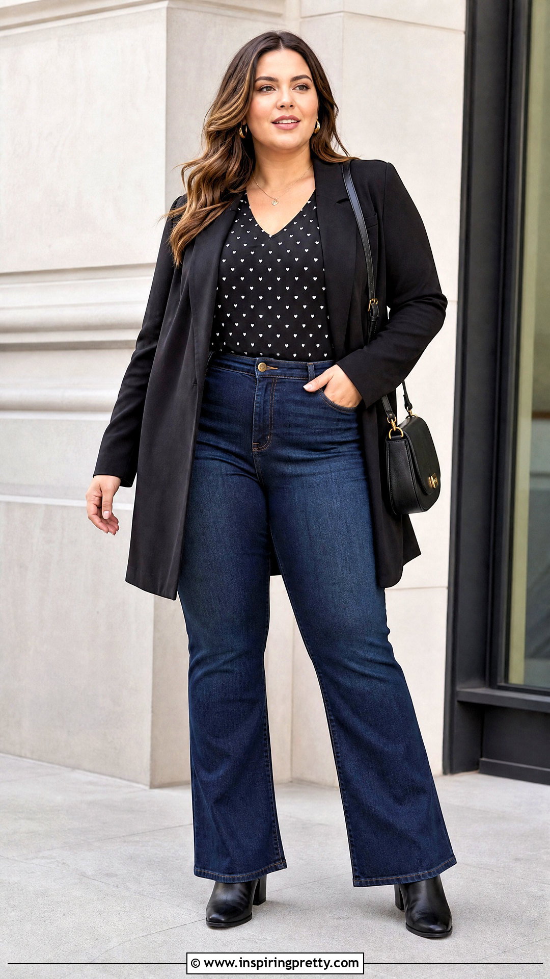Plus Size Heart Top With High Rise Jeans - 50 heart top outfit ideas