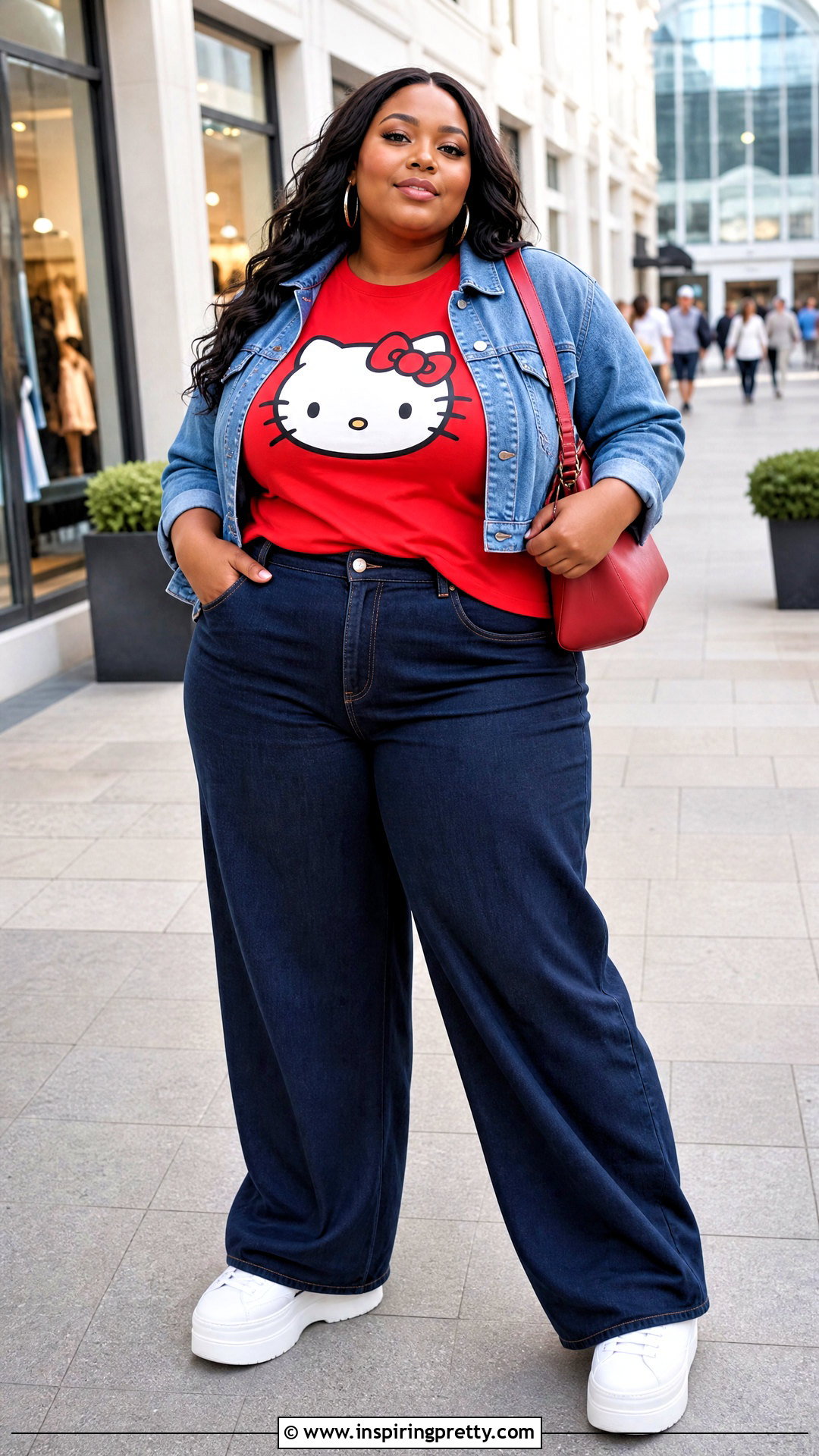 Plus Size Hello Kitty Tee With Wide Leg Jeans - 50 hello kitty top outfit ideas