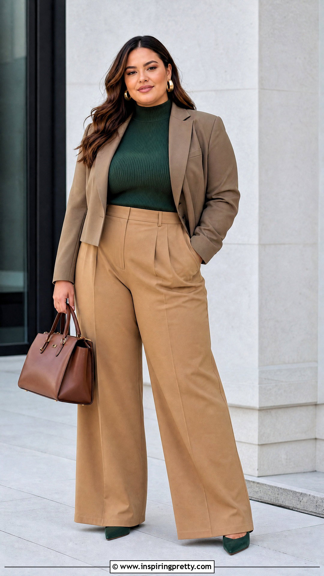 Plus Size High Neck Top With Wide Leg Pants - 50 high neck top outfit ideas