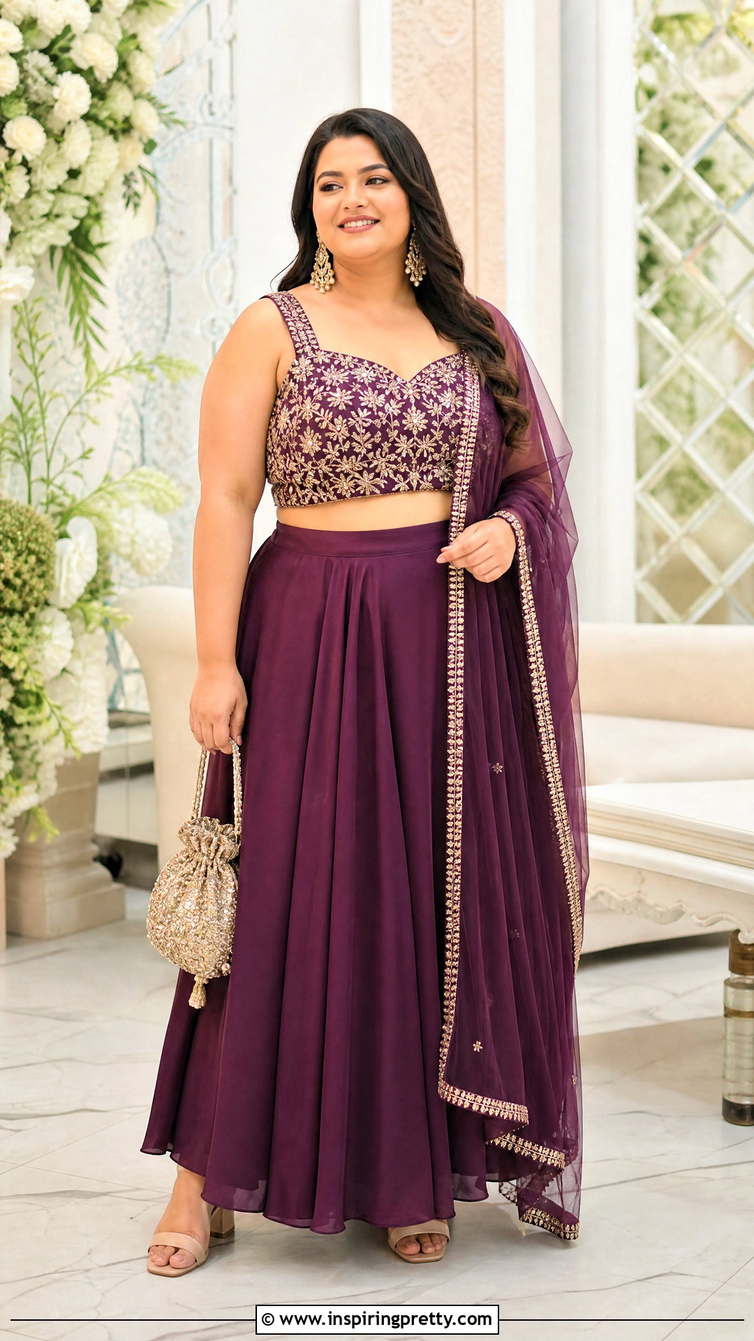 Plus Size High Waist Lehenga Crop Top Outfit - 25 lahnga crop top outfit ideas