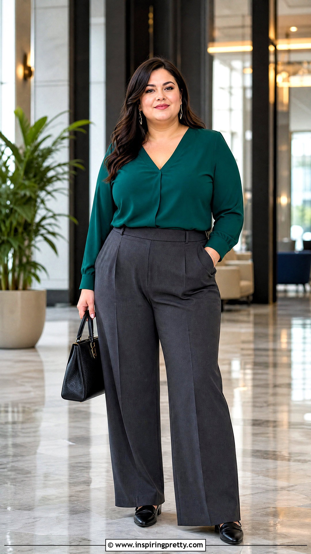 Plus Size Jewel Tone Top With Dark Trousers - 50 plus size tops outfit ideas
