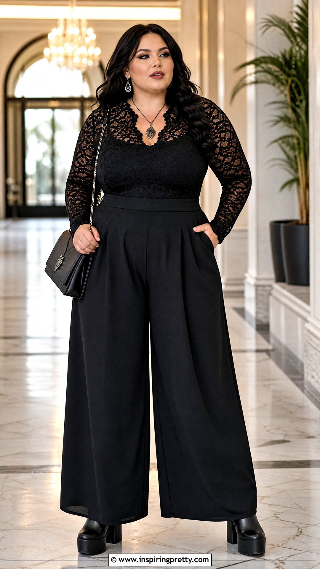 Plus Size Lace Goth Top With Palazzo Pants - 50 goth tops outfit ideas