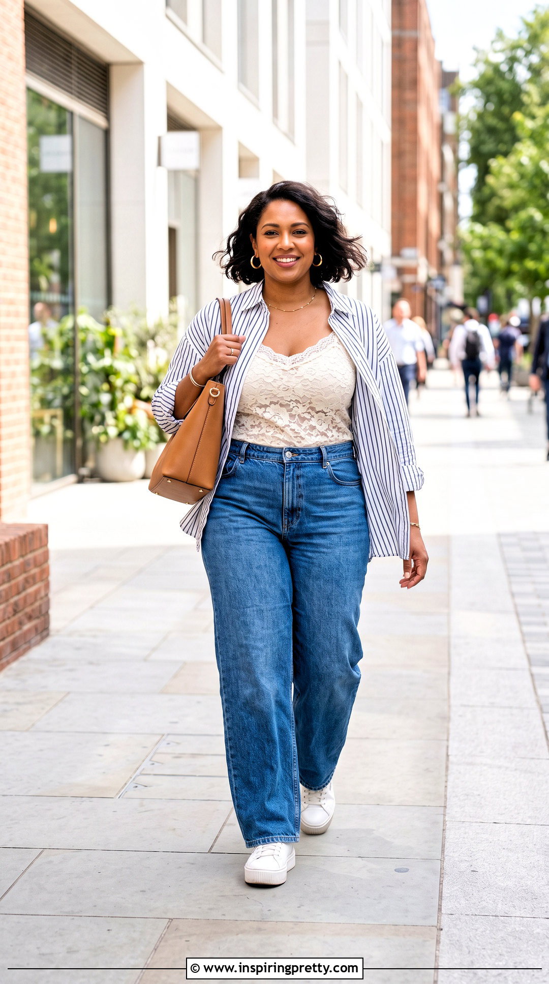 Plus Size Lace Top Under Shirt With Wide Leg Jeans - 50 lace top under shirt outfit ideas