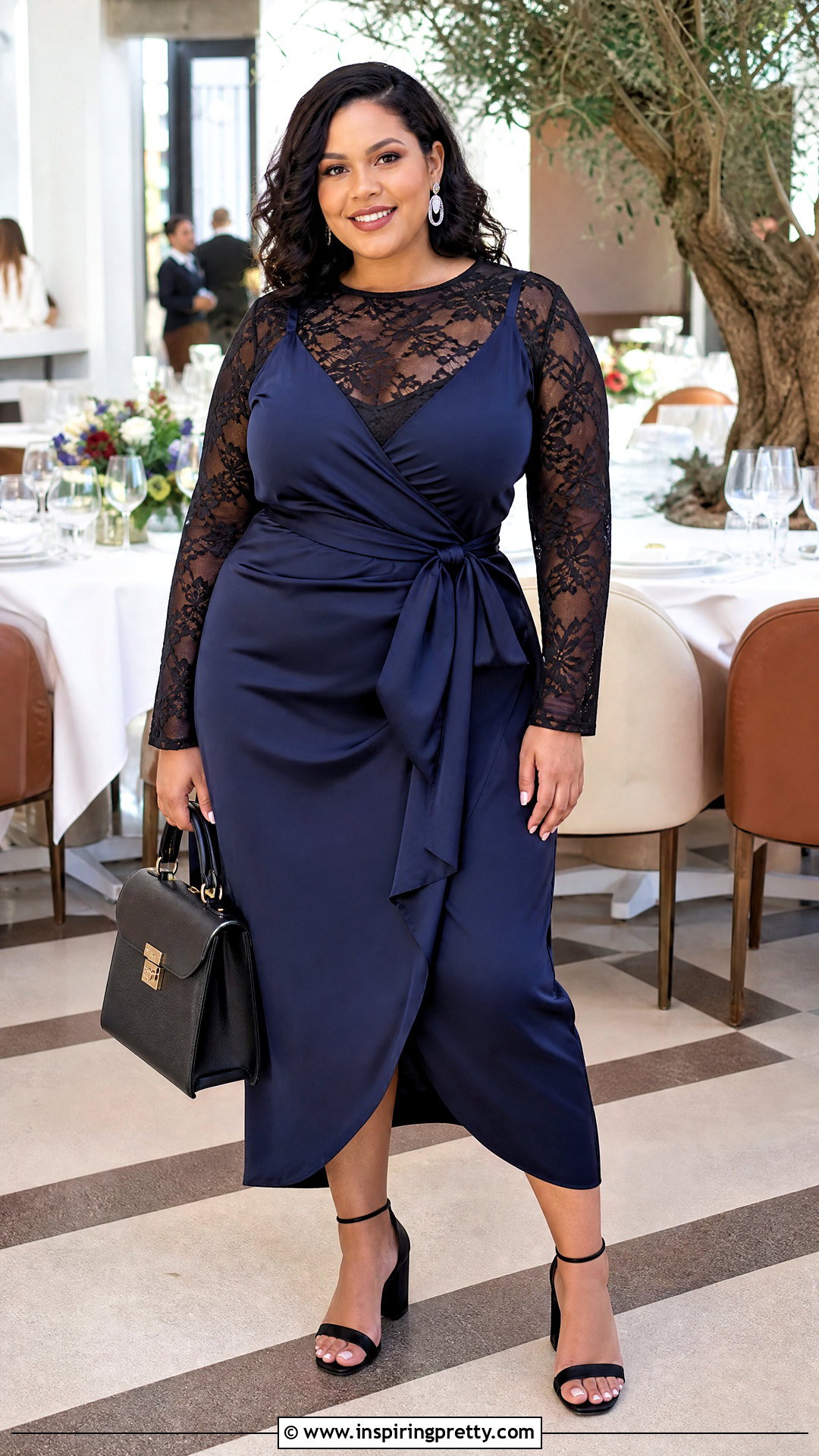 Plus Size Lace Top Under Wrap Slip Dress With Block Heels - 25 Lace Top Under Slip Dress outfit ideas