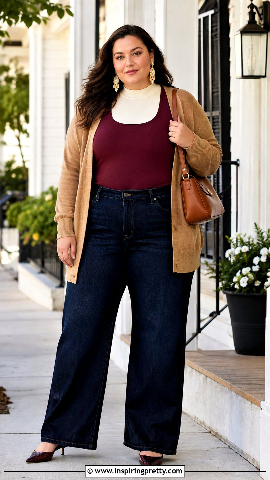 Plus Size Layered Tank Top With Cardigan And Wide Leg Jeans - 50 layered tank top outfit ideas