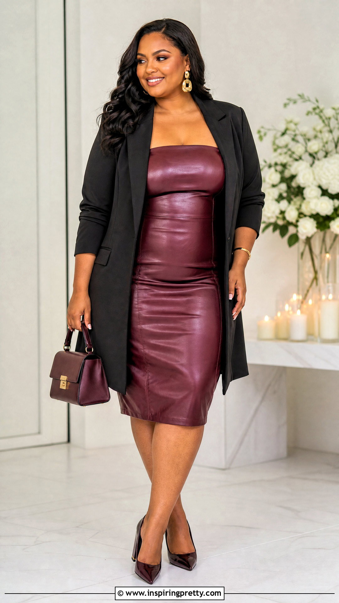 Plus Size Leather Tube Top Dress With Longline Blazer - 25 leather tube top dress outfit ideas