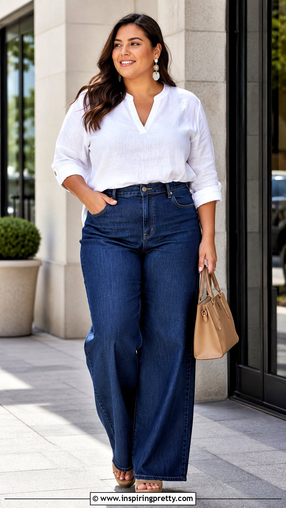 Plus Size Linen Top With Wide Leg Jeans - 50 linen tops outfit ideas