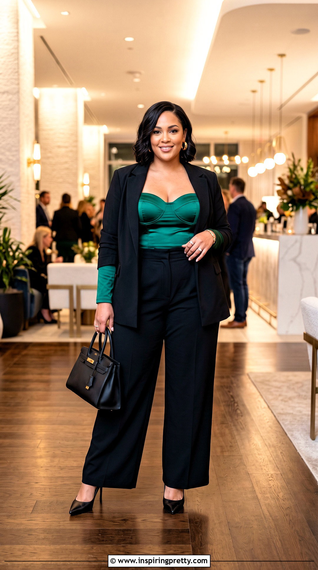 Plus Size Long Sleeve Bustier Top With Wide Leg Trousers - 25 bustier top long sleeve outfit ideas