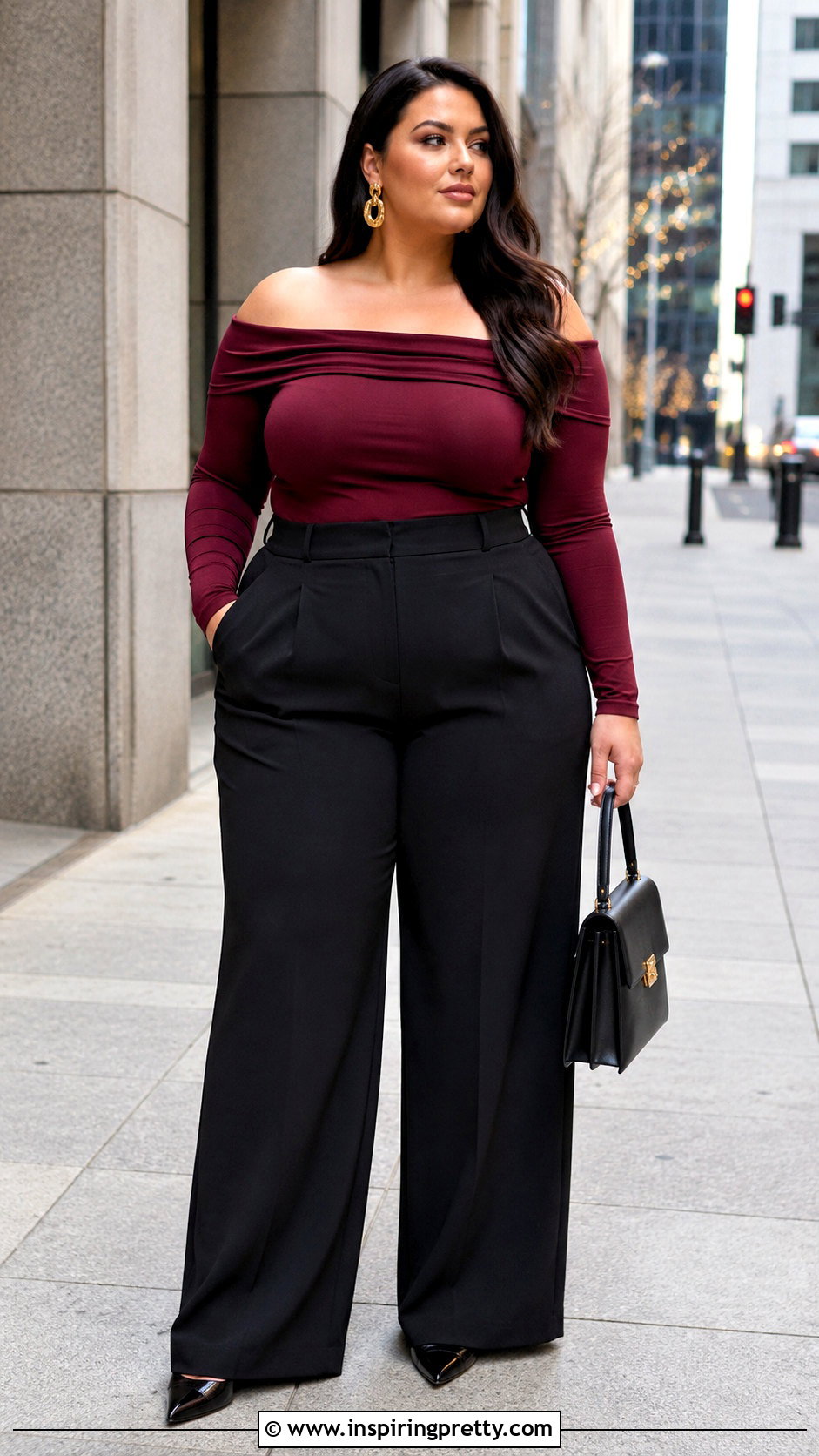 Plus Size Long Sleeve Off Shoulder Top With Wide Leg Pants - 50 long sleeve off shoulder top outfit ideas