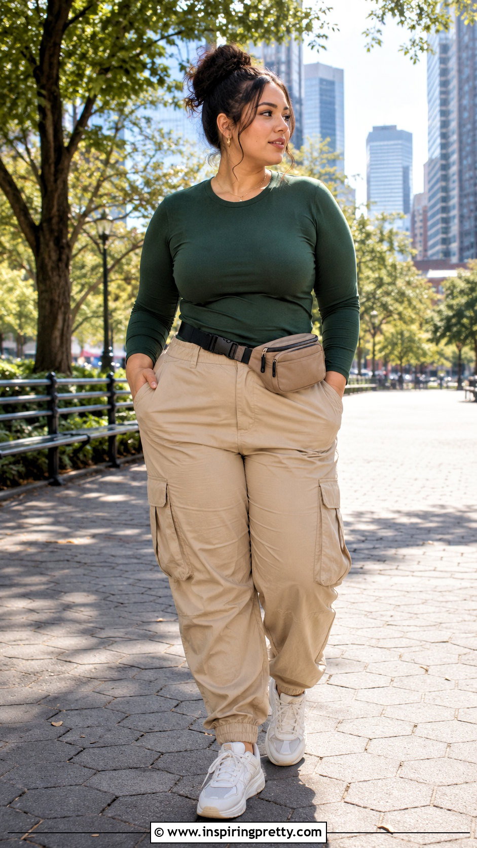 Plus Size Long Sleeve Tee With Cargo Pants - 25 Free Tops For Plus Size Ideas