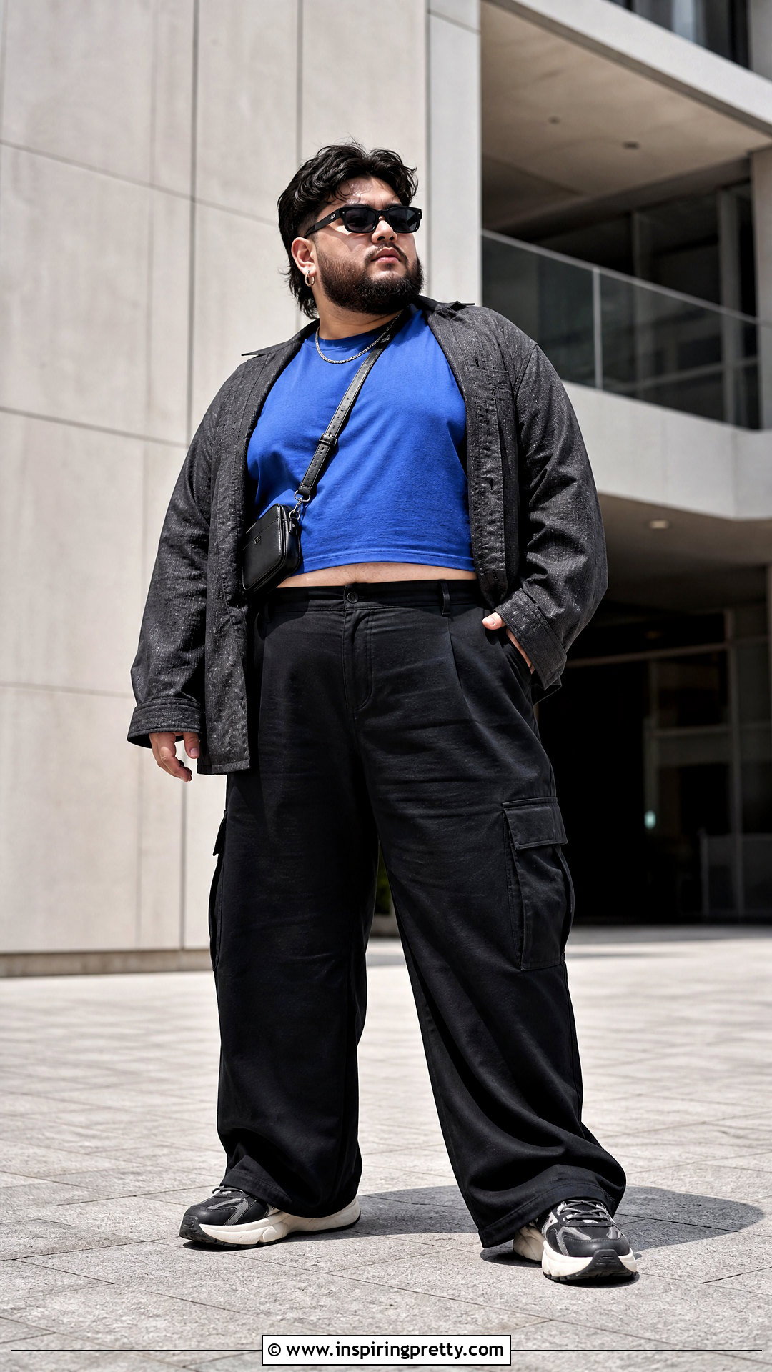 Plus Size Male Crop Top With Wide Leg Cargos - 50 male crop top outfit ideas