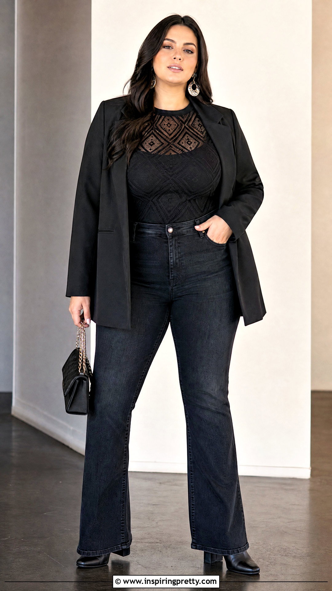 Plus Size Mesh Club Top With High Rise Jeans - 50 club tops outfit ideas