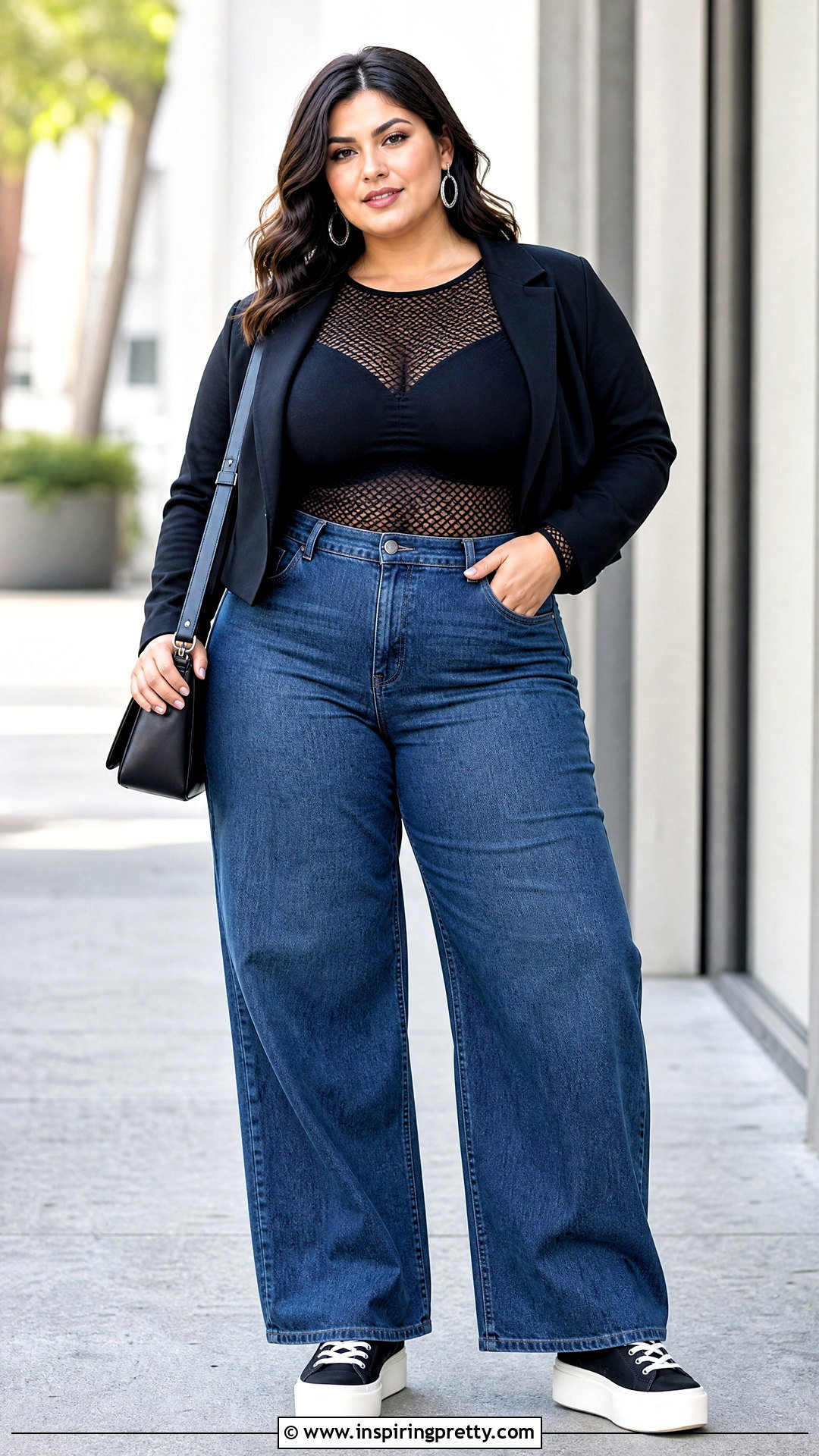 Plus Size Mesh Top With Wide Leg Jeans - 50 mesh tops outfit ideas