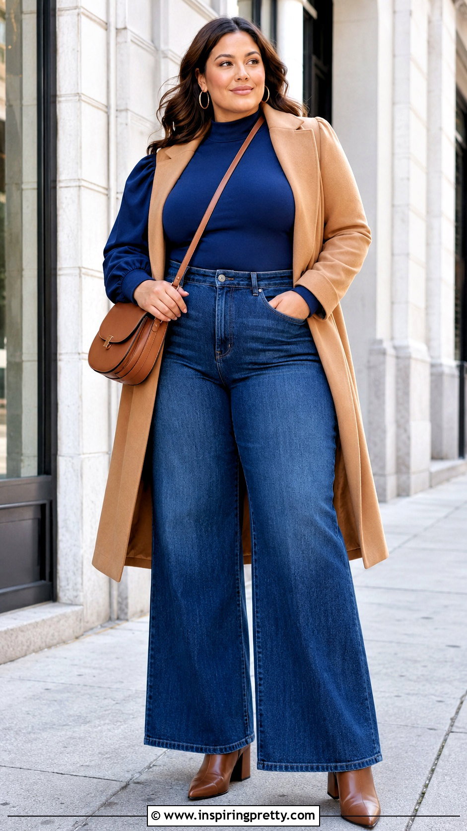 Plus Size Mock Neck Puff Sleeve Top With Wide Leg Jeans - 20 mock neck puff sleeve top outfit ideas