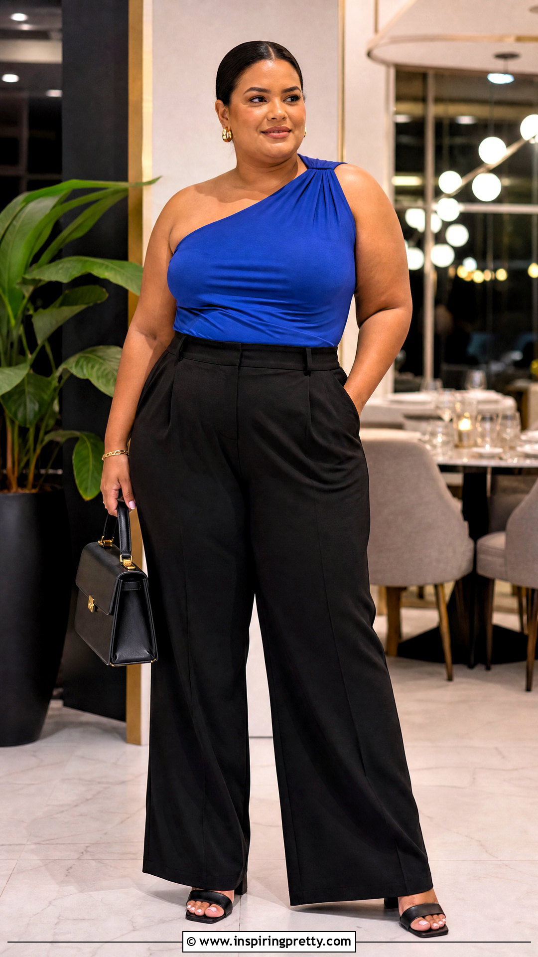 Plus Size One Shoulder Top With High Waisted Pants - 50 one off shoulder top outfit ideas