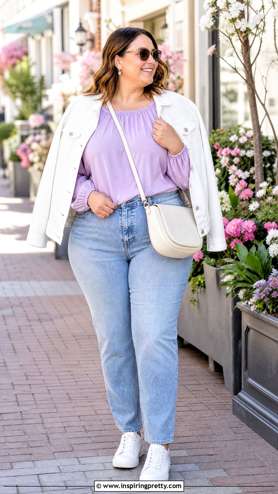 Plus Size Pastel Blouse With Light Wash Jeans - 50 plus size tops outfit ideas