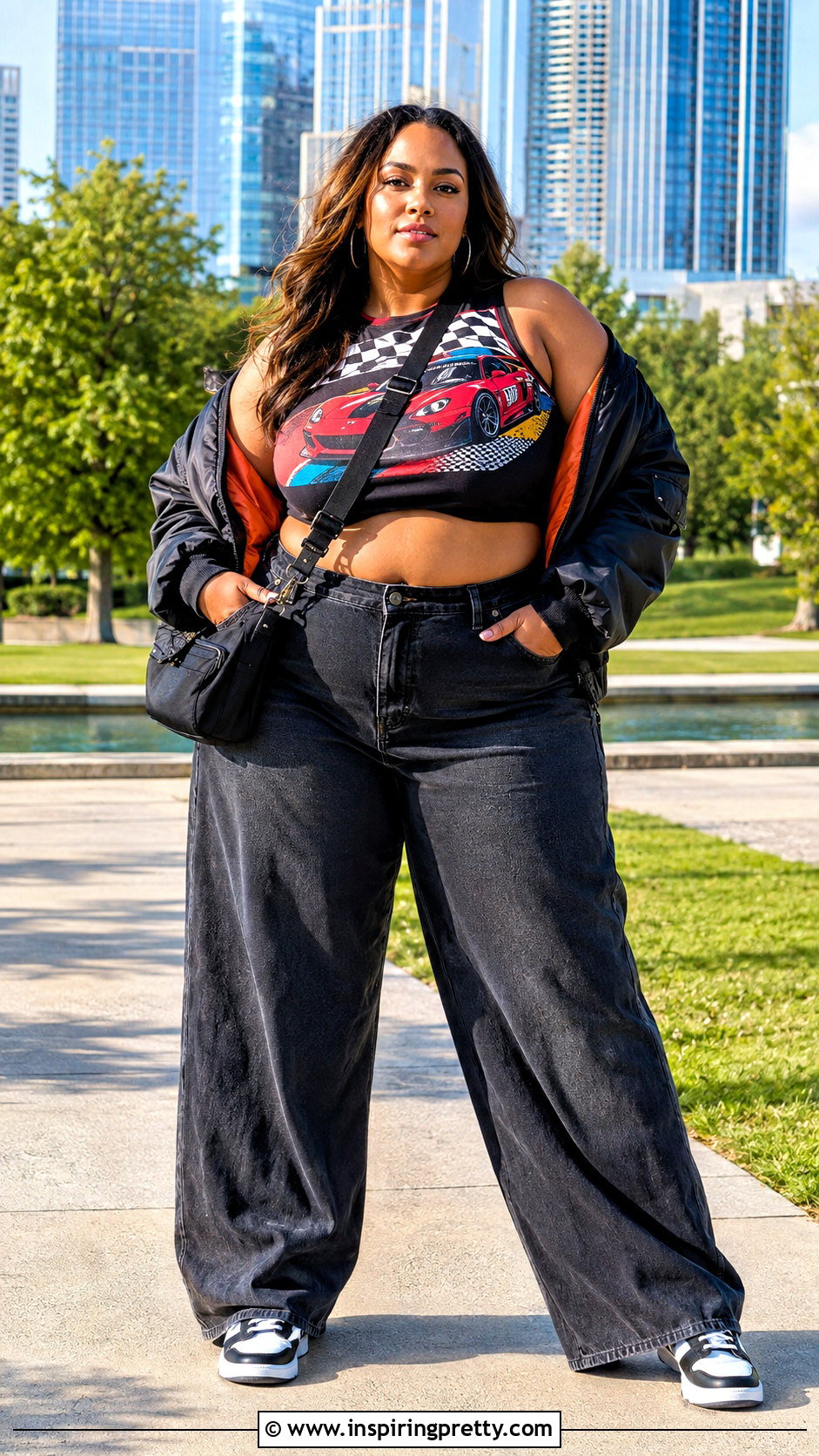 Plus Size Race Car Crop Top With High Waisted Jeans - 25 Race Car Crop Top outfit ideas